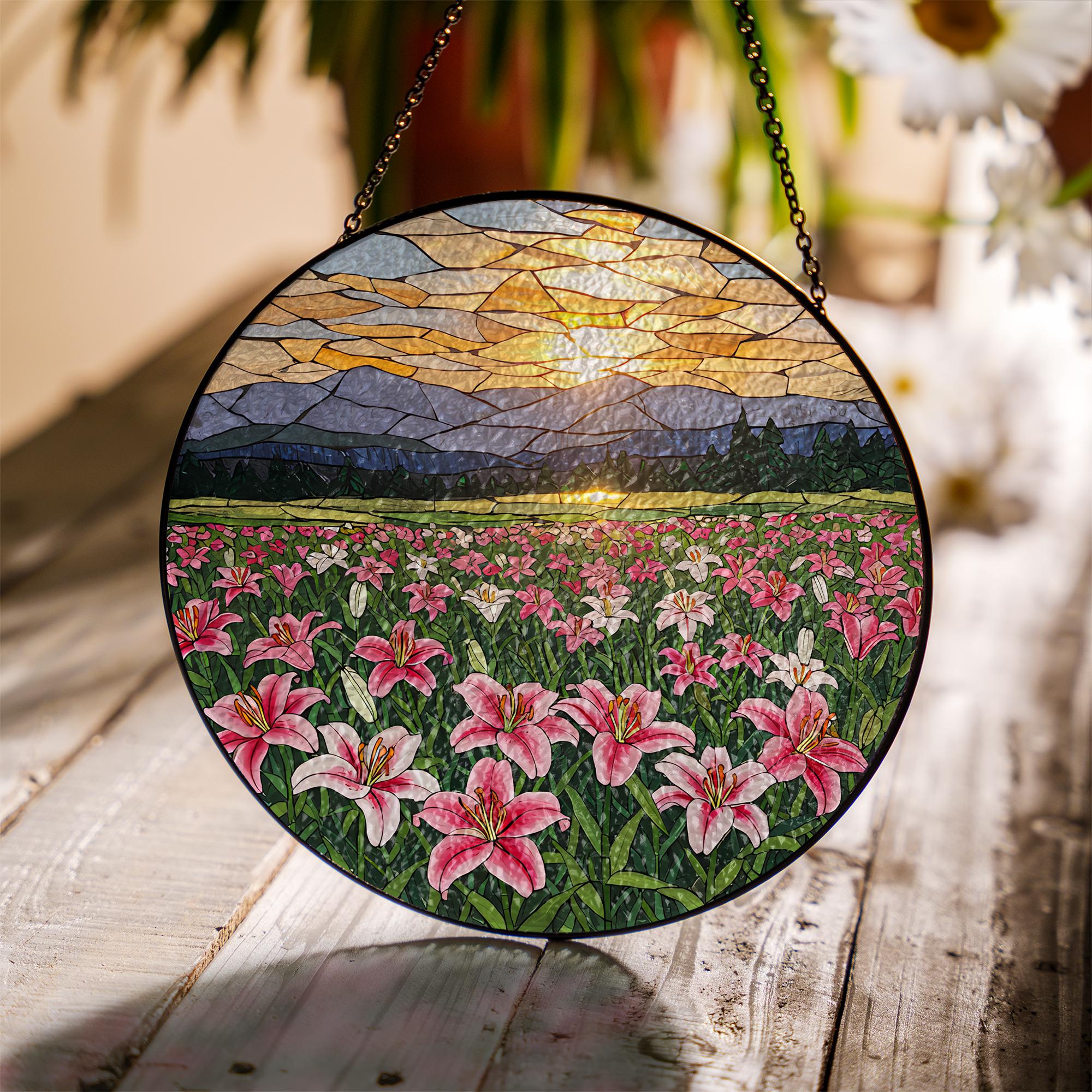Stargazer Lily Flower Field Glass Suncatcher, Floral Window Decor, Garden Sun Catcher, Flower Lover Gift, Home Decor, Flower Lover Gift