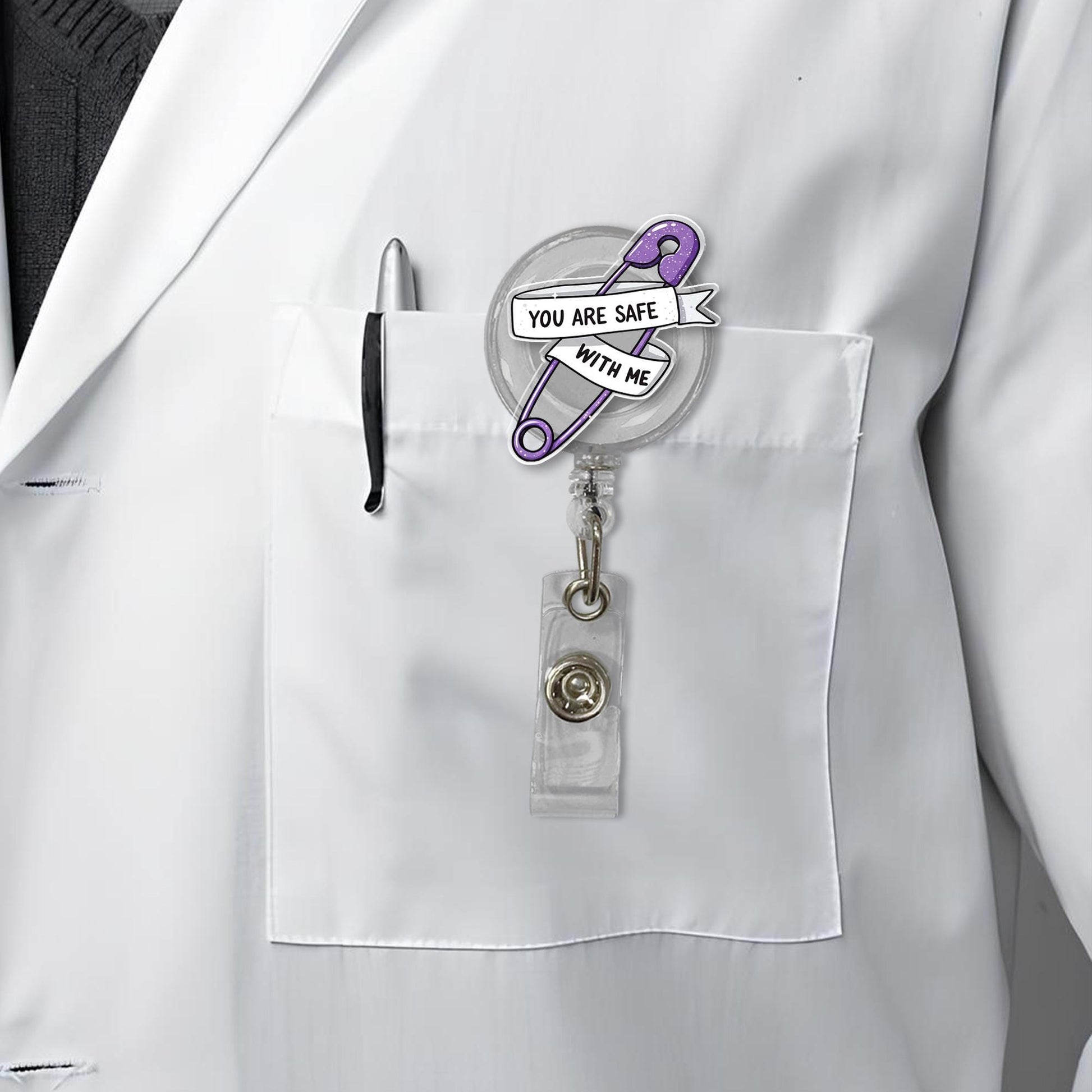 You Are Safe with Me Badge Reel – Inspirational Pin for Nurses, Doctors, Teachers, ID Holder, Gift for Healthcare Workers