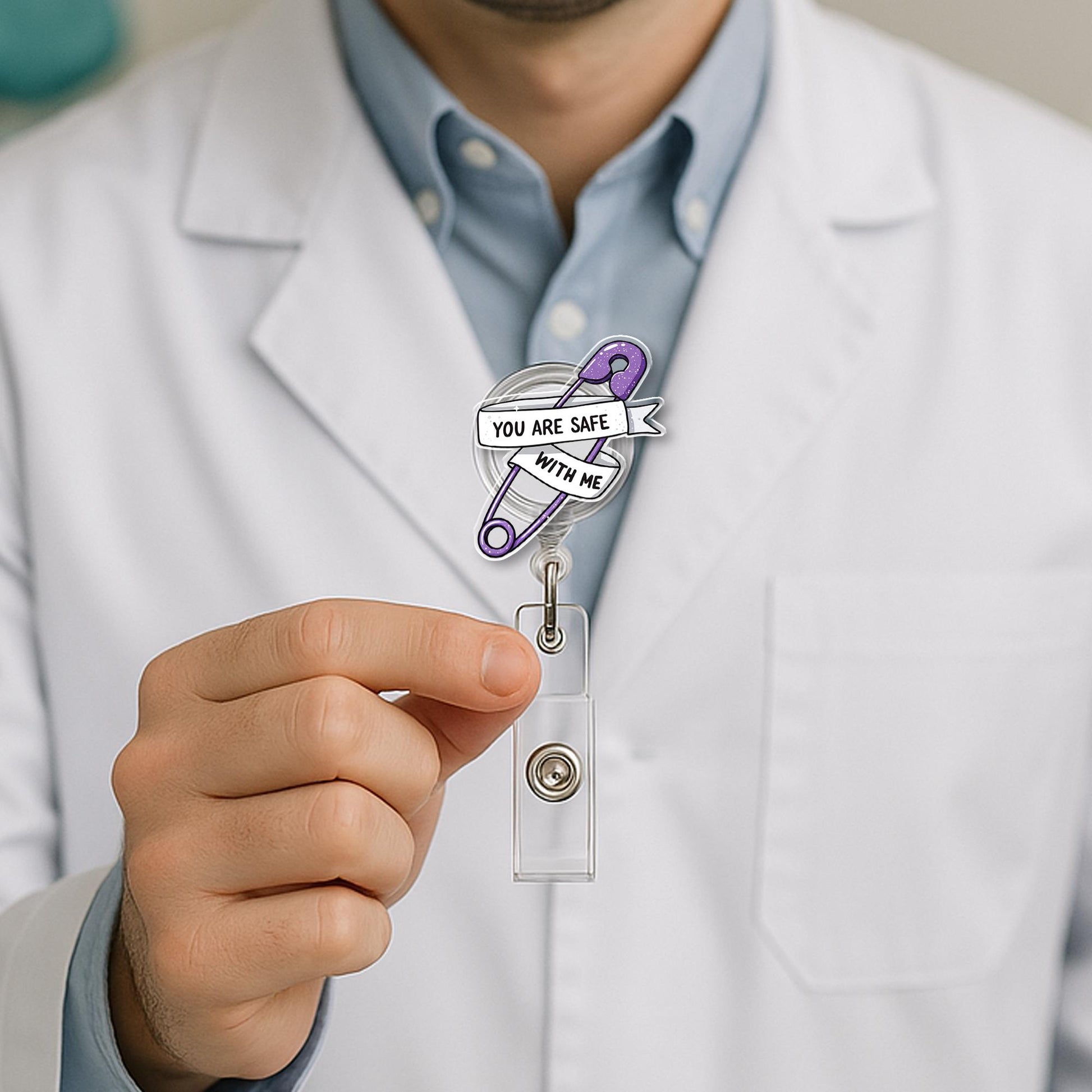 You Are Safe with Me Badge Reel – Inspirational Pin for Nurses, Doctors, Teachers, ID Holder, Gift for Healthcare Workers