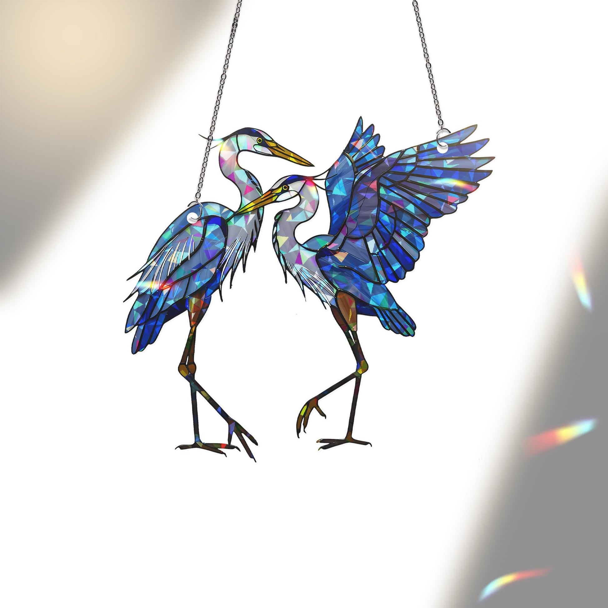 Blue Heron Couple Hologram Acrylic Suncatcher, Holographic Bird Decor, Heron Window Hanging, Nature Lover Gift, Birdwatcher Home Decor