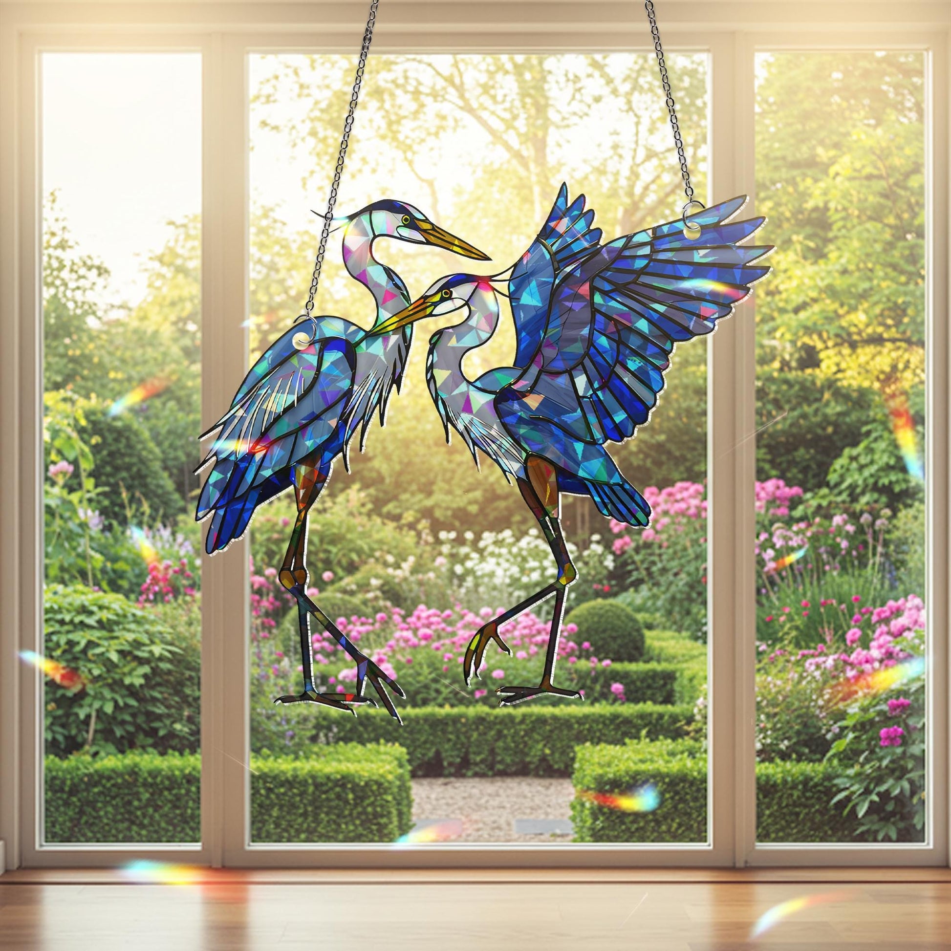 Blue Heron Couple Hologram Acrylic Suncatcher, Holographic Bird Decor, Heron Window Hanging, Nature Lover Gift, Birdwatcher Home Decor