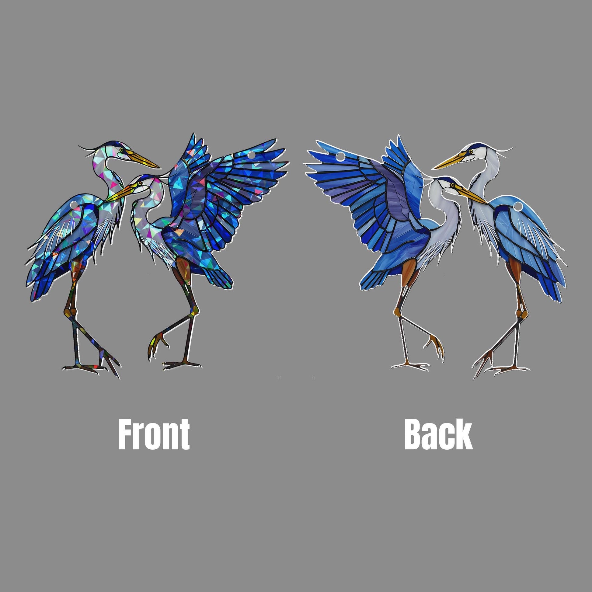 Blue Heron Couple Hologram Acrylic Suncatcher, Holographic Bird Decor, Heron Window Hanging, Nature Lover Gift, Birdwatcher Home Decor