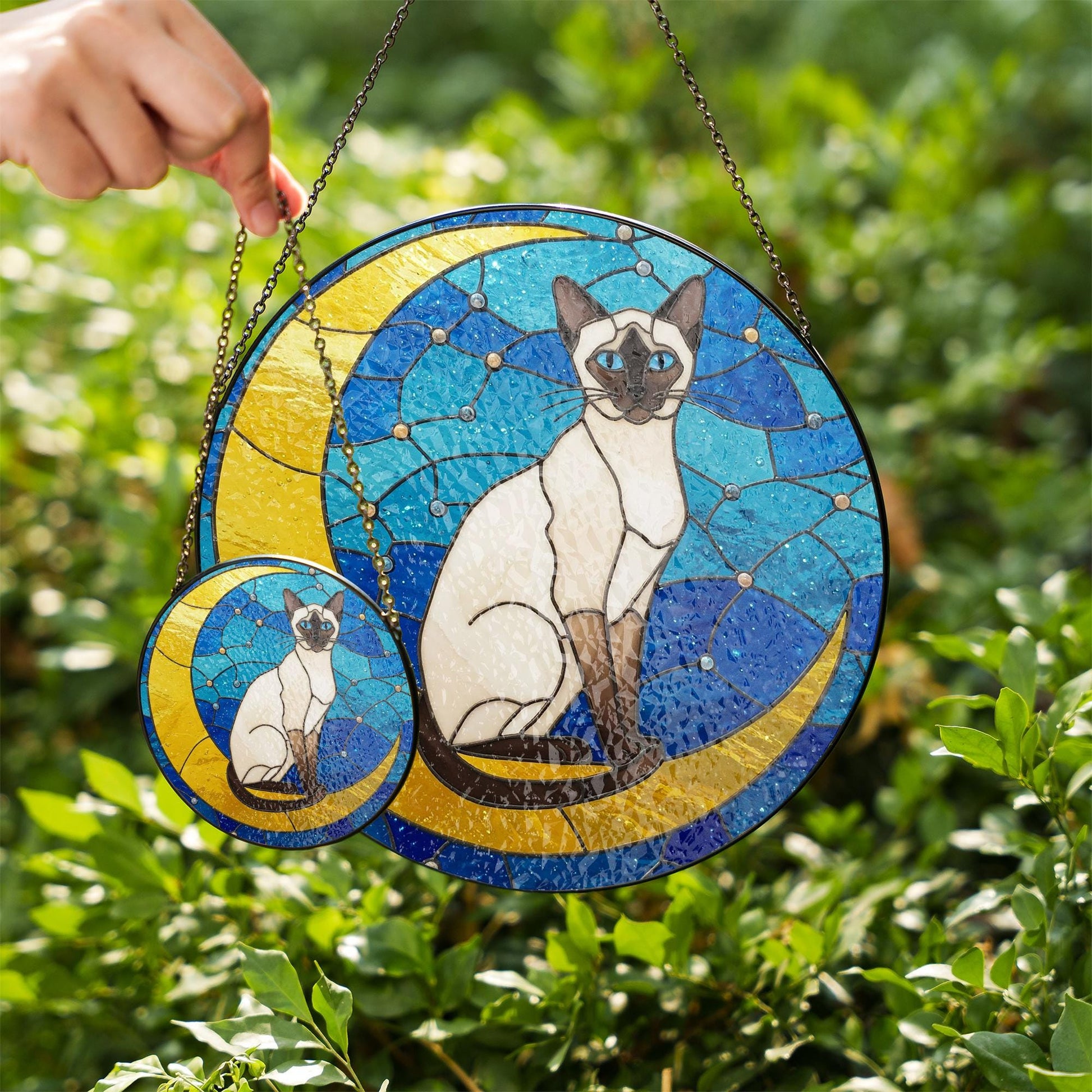 Cat On Moon Glass Suncatcher Hanging | Siamese Cat Ornament |  Siamese Cat Gift | Home Decor for Cat Lovers | Cat Mom Gift