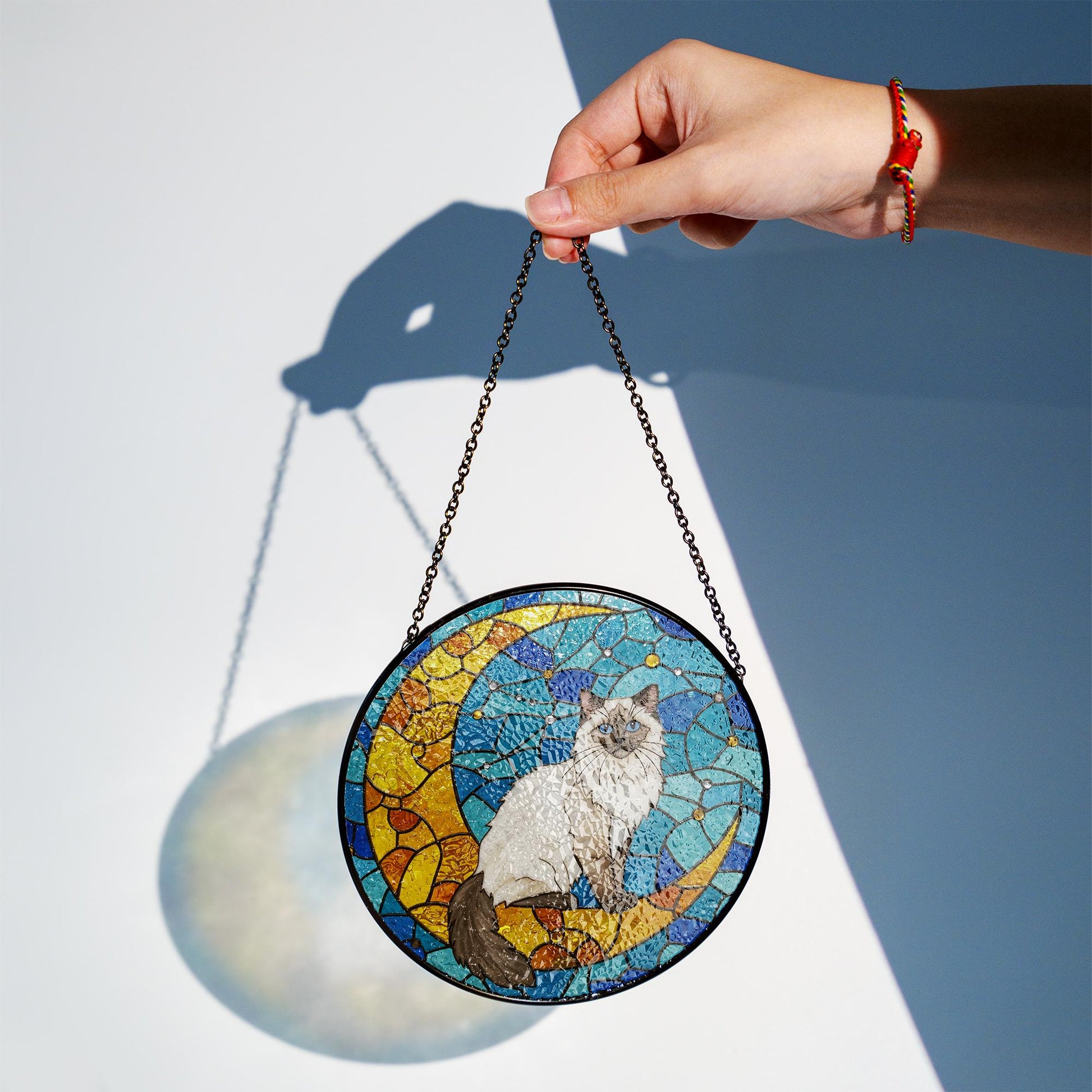 Cat On Moon Glass Suncatcher Hanging | Ragdoll Cat Ornament |  Ragdoll Cat Gift | Home Decor for Cat Lovers | Cat Mom Gift