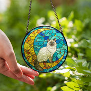 Cat On Moon Glass Suncatcher Hanging | Ragdoll Cat Ornament |  Ragdoll Cat Gift | Home Decor for Cat Lovers | Cat Mom Gift