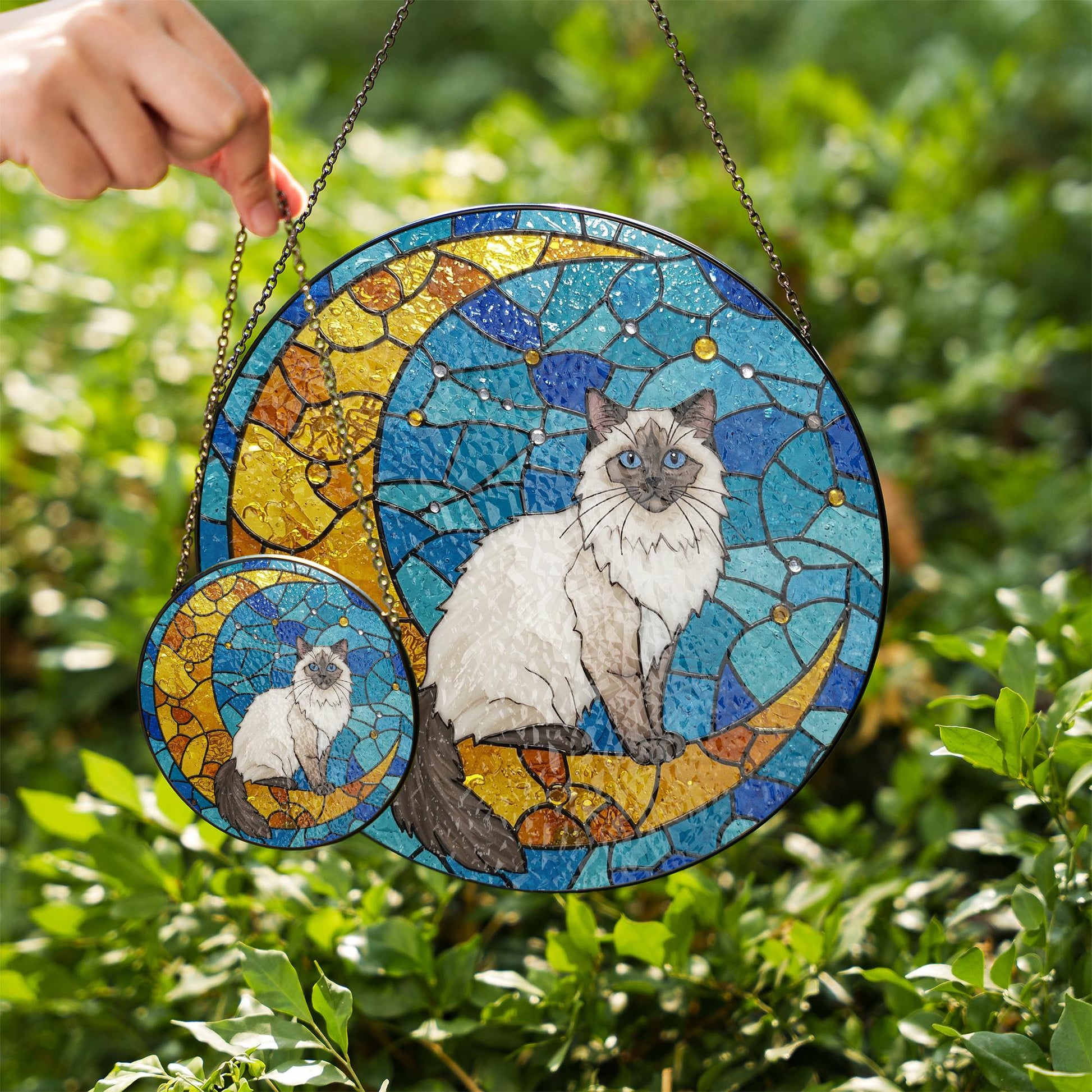 Cat On Moon Glass Suncatcher Hanging | Ragdoll Cat Ornament |  Ragdoll Cat Gift | Home Decor for Cat Lovers | Cat Mom Gift