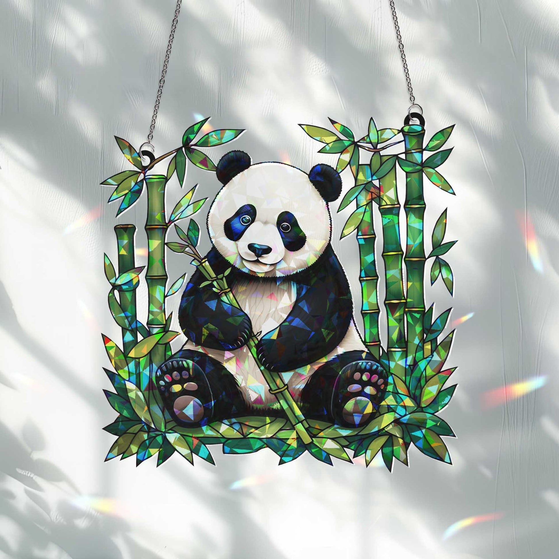Panda With Bamboo Hologram Window Hanging | Panda Suncatcher Decor for Animal Lovers | Cute Wildlife Art for Home, Decor Home Gift