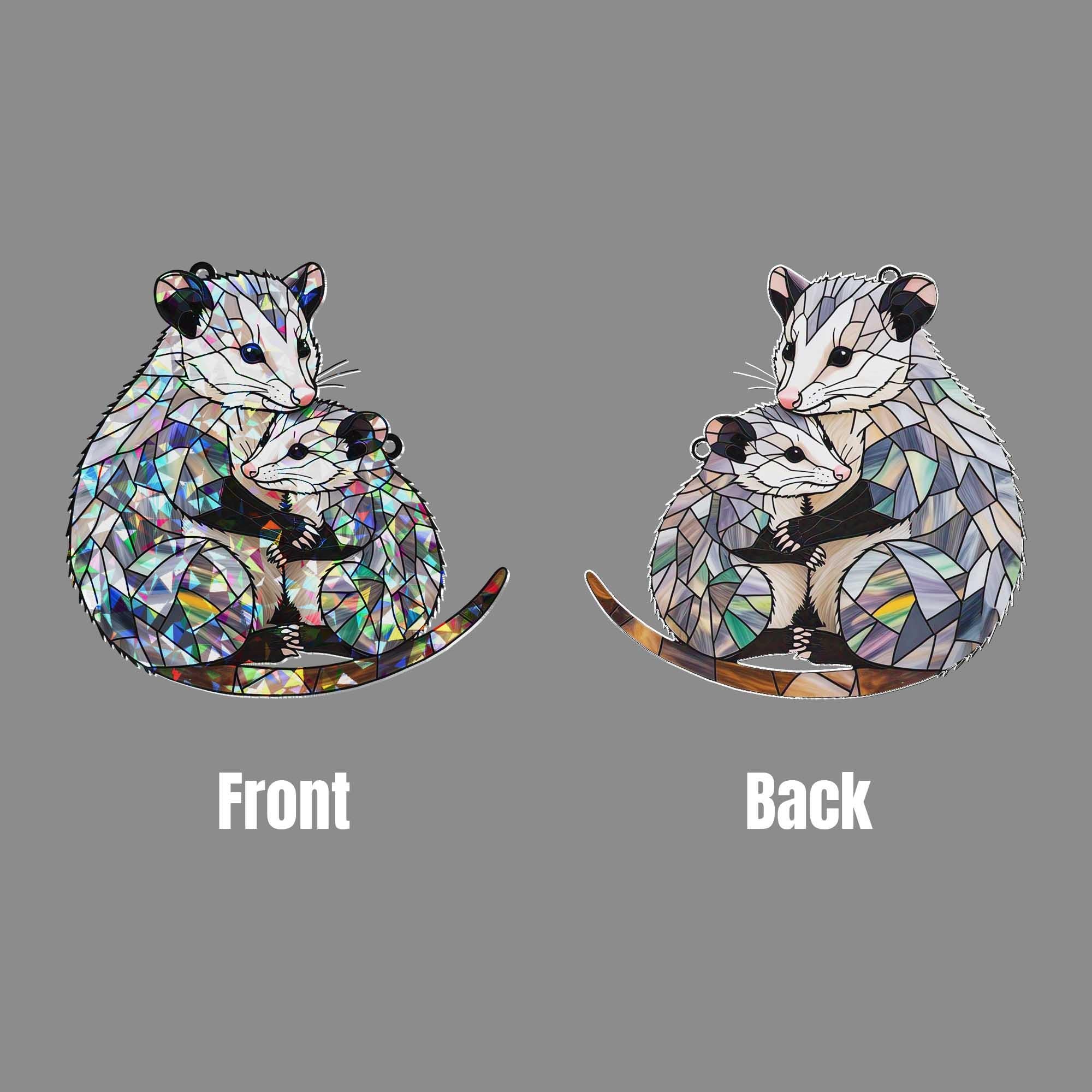 Mama & Baby Opossum Hologram Window Hanging | Opossum Art Suncatcher | Cute Woodland Animal Decor for Home or Nursery