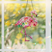 Flamingo Floral Suncatcher | Summer Window Decor | Holographic Acrylic Hanging Sun Catcher | Tropical Bird Gift | Boho Garden Decor
