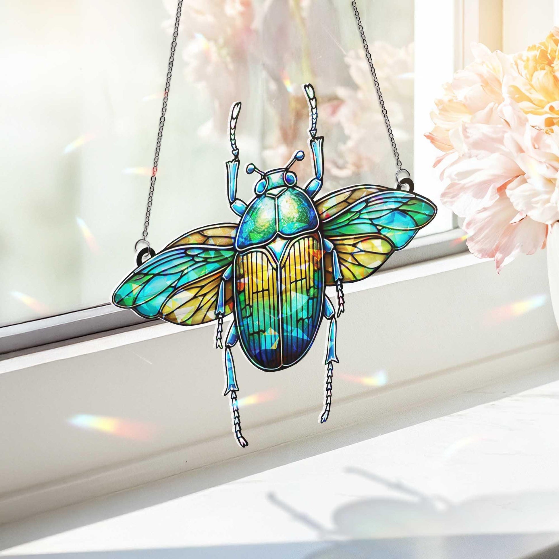 Colorful Beetle Hologram Window Hanging | Beetle Insect Suncatcher | Nature Inspired Bug Decor for Window, Home or Garden