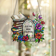 RIP Book Flower Hologram Acrylic Window Hanging – Gothic Floral Decor, Literary Sun Catcher, Book Lover Gift, Reading Nook Charm