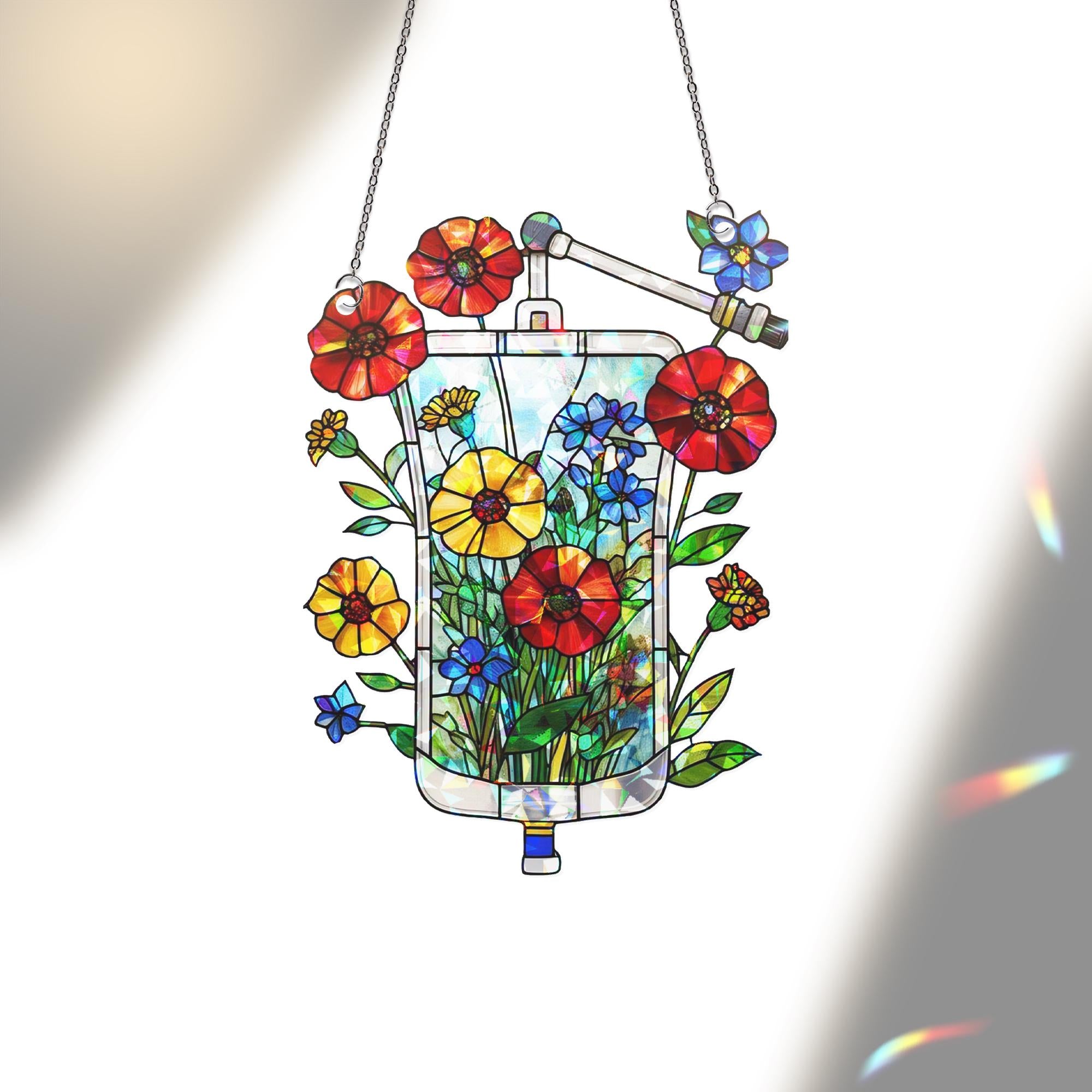 Floral IV Bag Acrylic Window Hanging Ornament, Unique Nurse Doctor Gift, Medical Art Home Decor, Unique Gift for Nurse, Doctor,Medical Staff