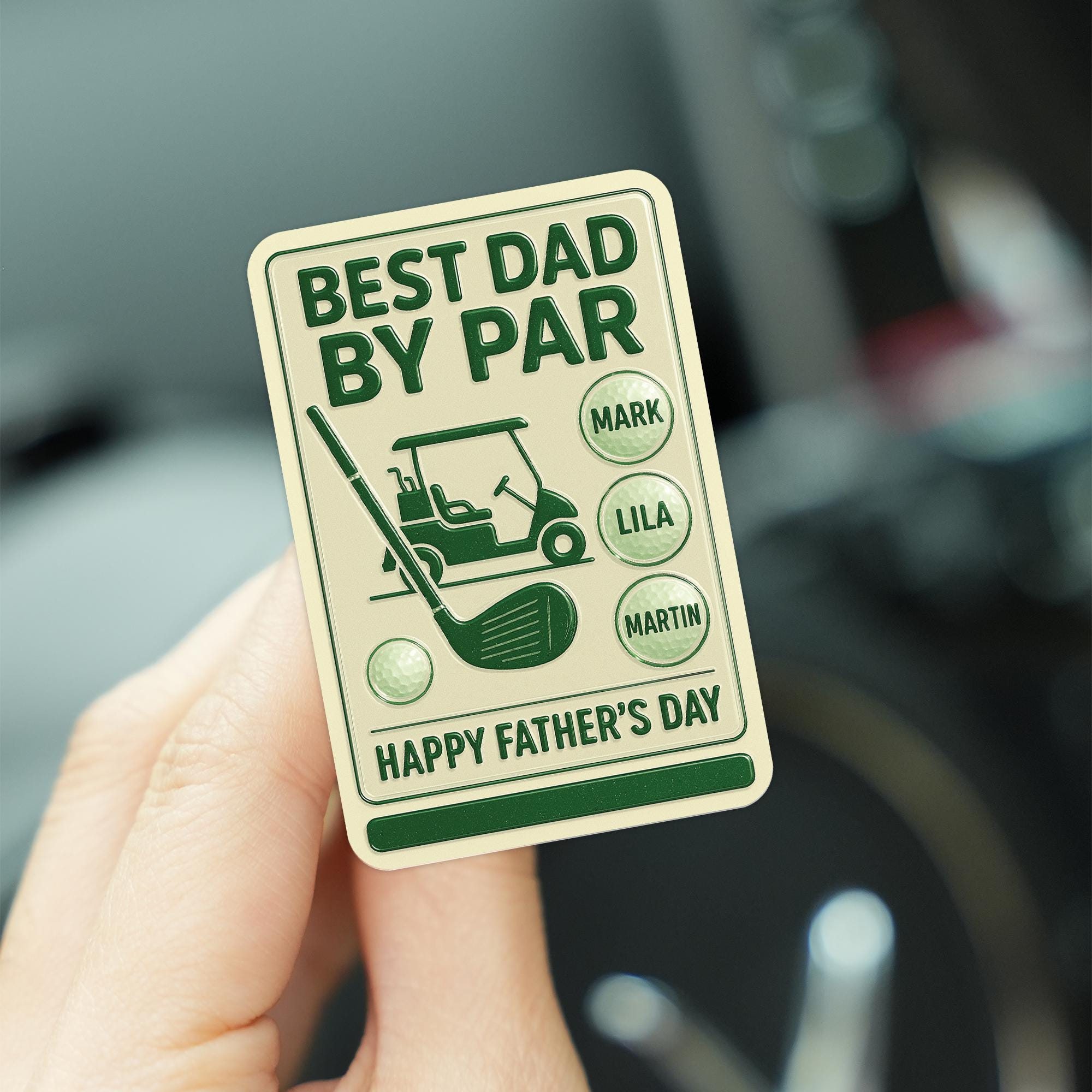 Personalized Golf Car Visor Clip, Best Dad By Par, Custom Father's Day Gift for Golfer, Engraved Names, Golf Cart Accessory for Him
