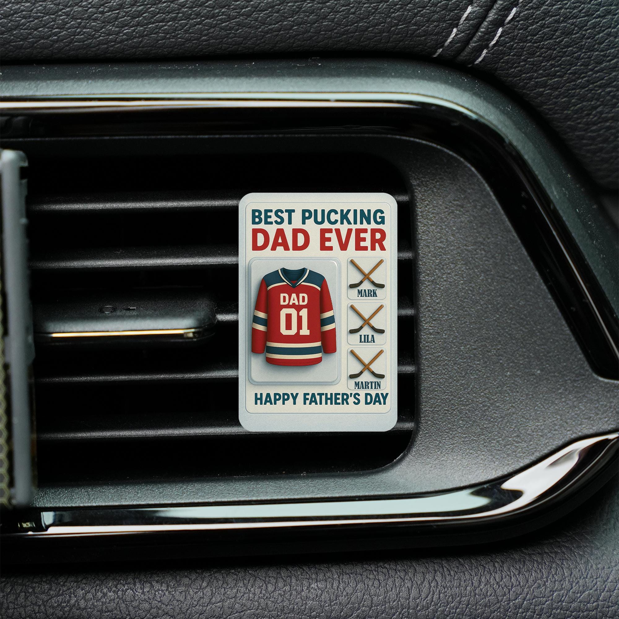 Personalized Hockey Dad Car Visor Clip, Best Pucking Dad Ever, Custom Kids Names, Father's Day Gift for Hockey Lover, Jersey Number