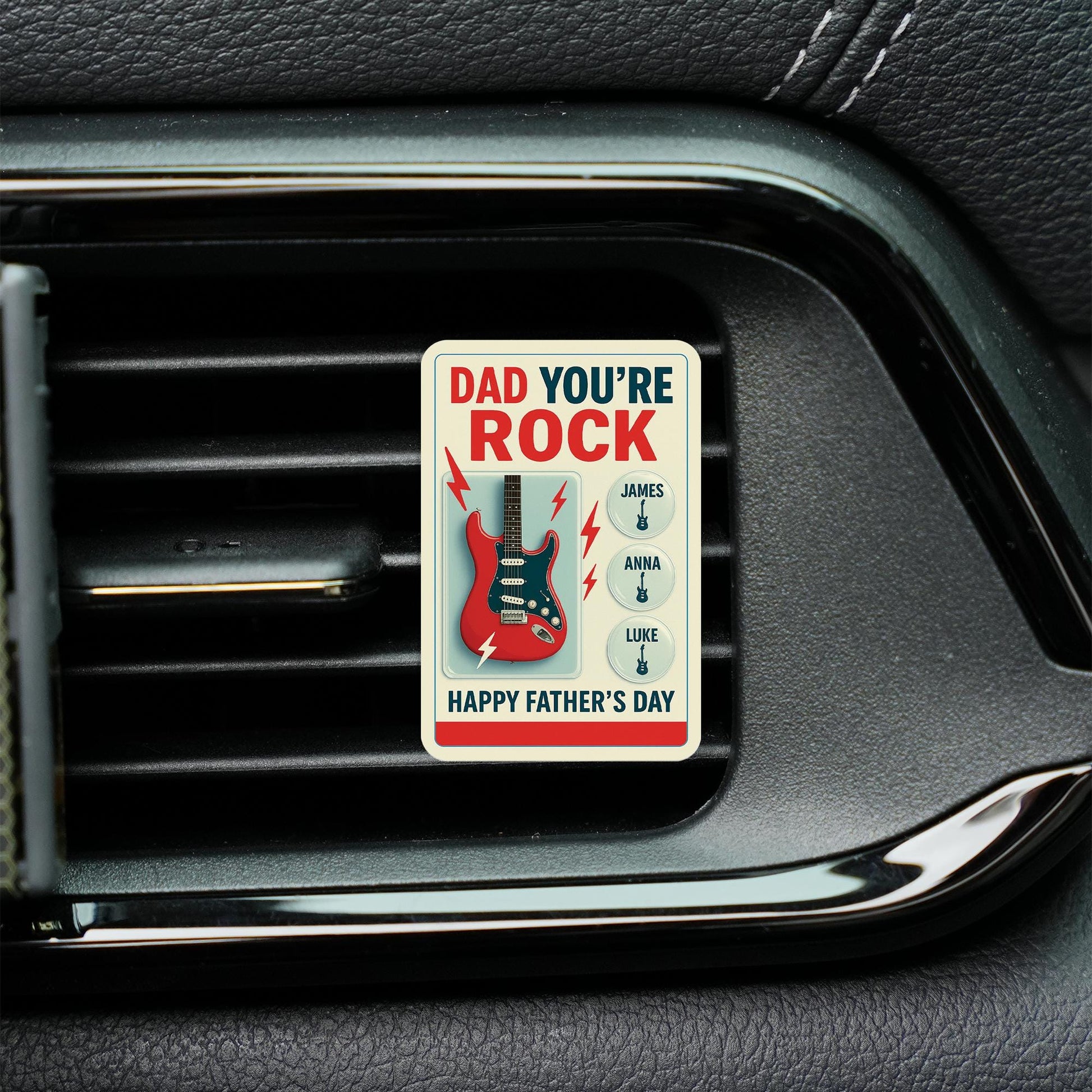 Personalized Dad You're Rock Car Visor Clip, Custom Names Father's Day Gift, Guitar Theme Car Accessory for Music Loving Dad, Gift for Him