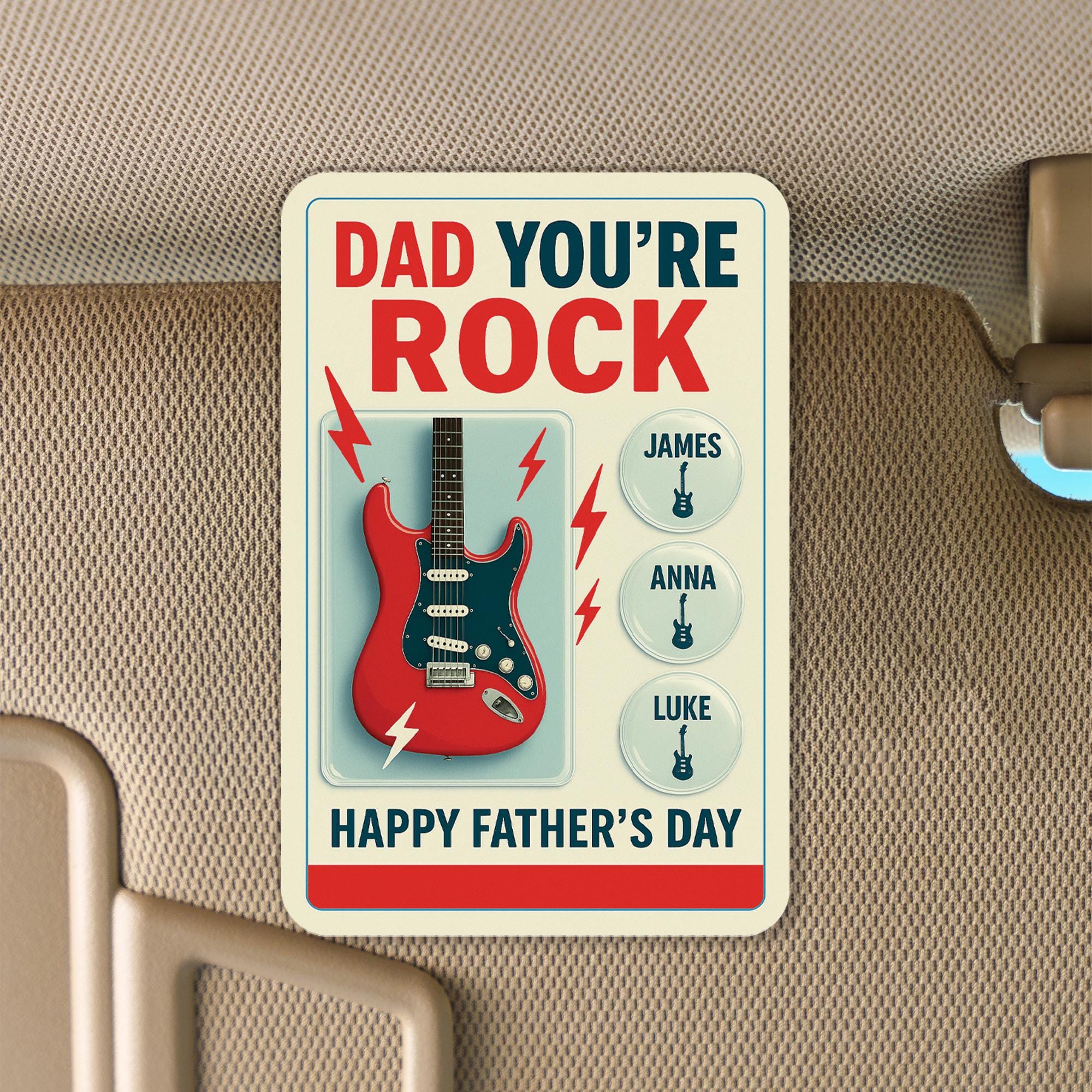 Personalized Dad You're Rock Car Visor Clip, Custom Names Father's Day Gift, Guitar Theme Car Accessory for Music Loving Dad, Gift for Him