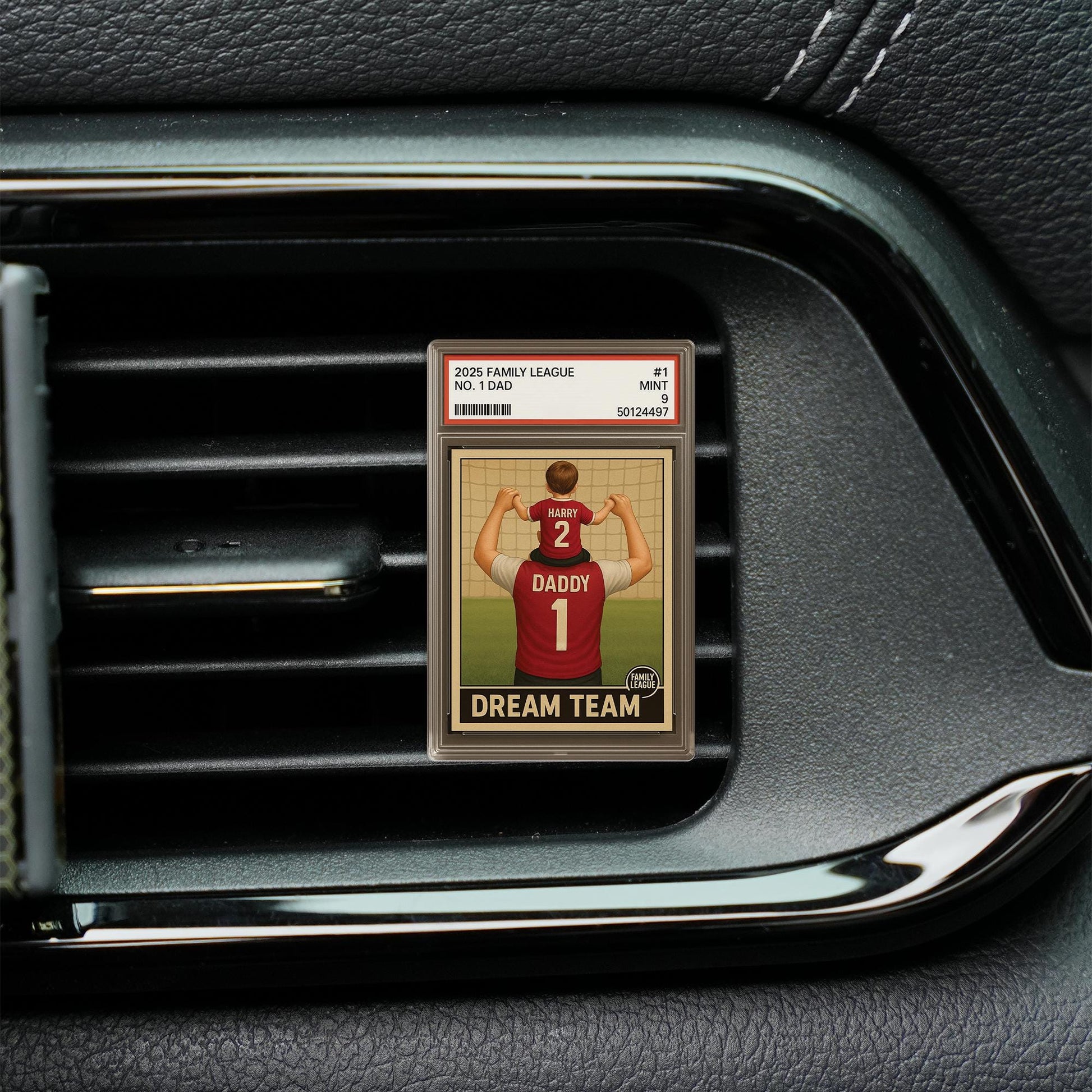 Personalized Dad Car Visor Clip, Custom Father's Day Gift, Family League Dream Team, No. 1 Dad Trading Card Style Photo Holder, Gift for Him