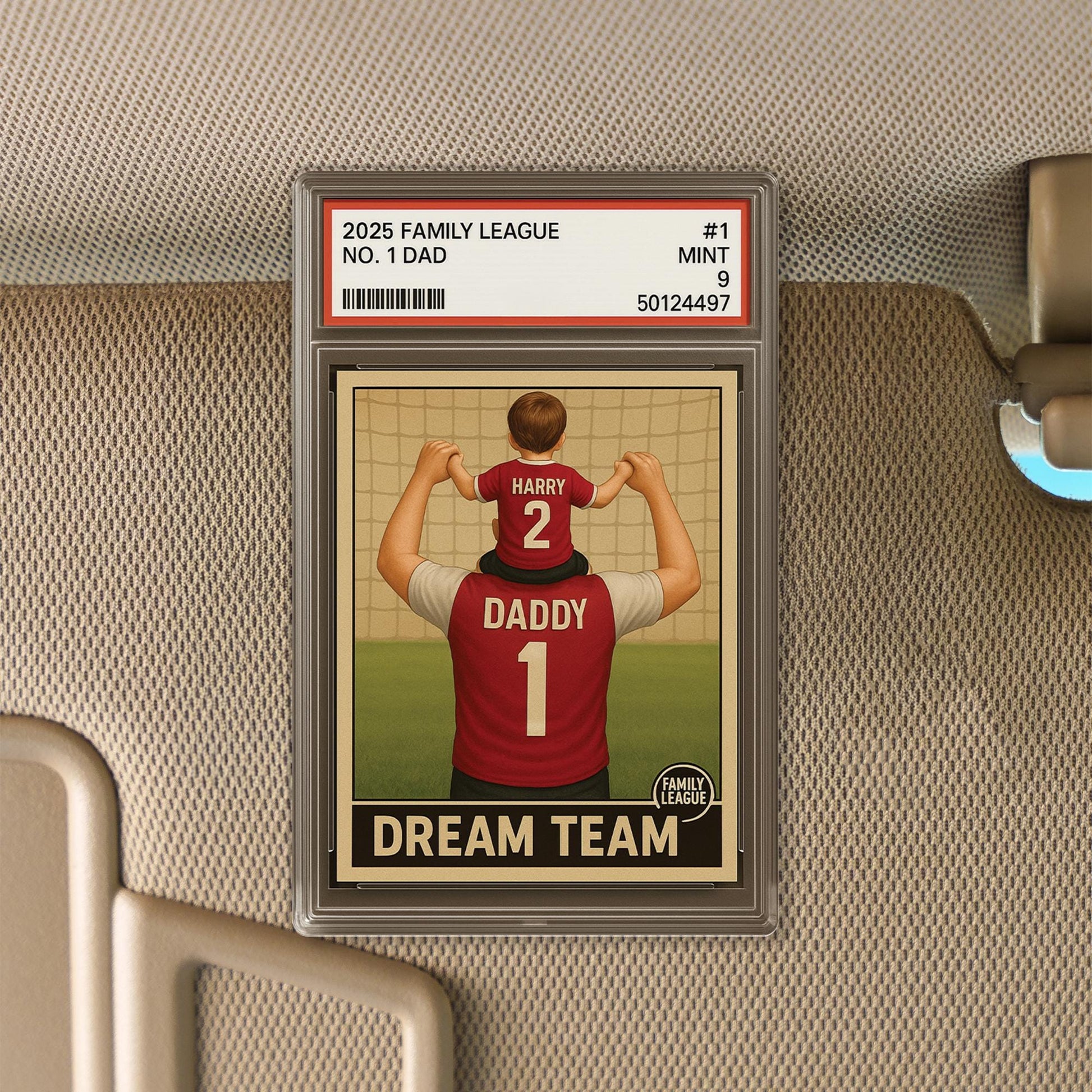 Personalized Dad Car Visor Clip, Custom Father's Day Gift, Family League Dream Team, No. 1 Dad Trading Card Style Photo Holder, Gift for Him