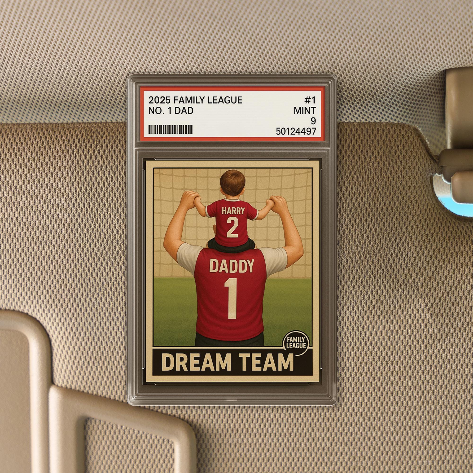 Personalized Dad Car Visor Clip, Custom Father's Day Gift, Family League Dream Team, No. 1 Dad Trading Card Style Photo Holder, Gift for Him