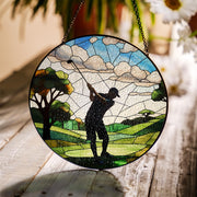 Dad Playing Golf Glass Suncatcher – Father’s Day Gift, Golf Lover Decor, Sports Window Hanging, Dad Gift Idea, Unique Golf Art for Dad