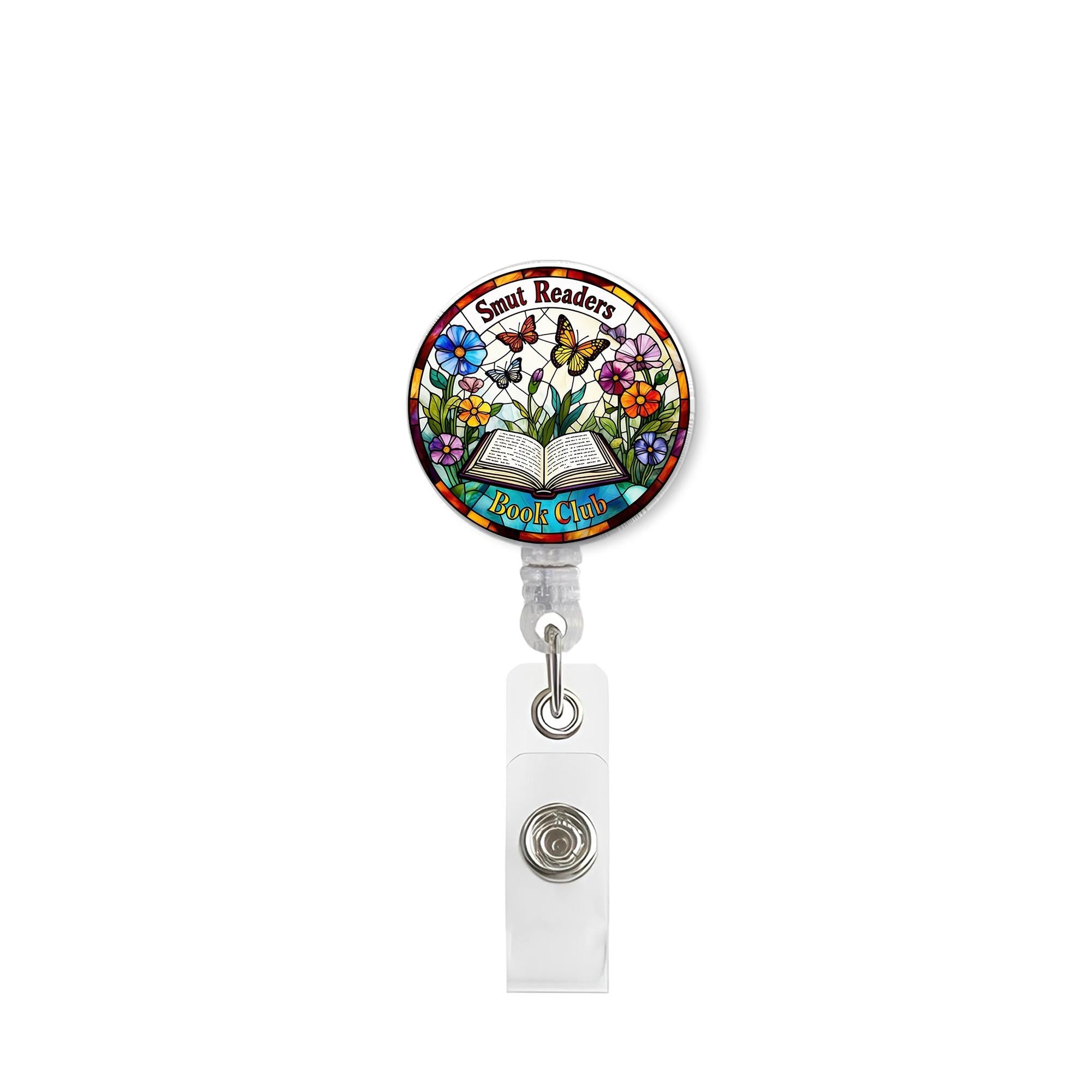 Smut Readers Book Club Badge Reel, Floral Butterfly Design, Book Lover Gift, Retractable ID Holder, Nurse Teacher Librarian Badge