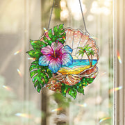 Seashell with Beach Hologram Acrylic Window Hanging – Coastal Decor, Ocean Lover Gift, Nautical Sun Catcher, Beach House Art