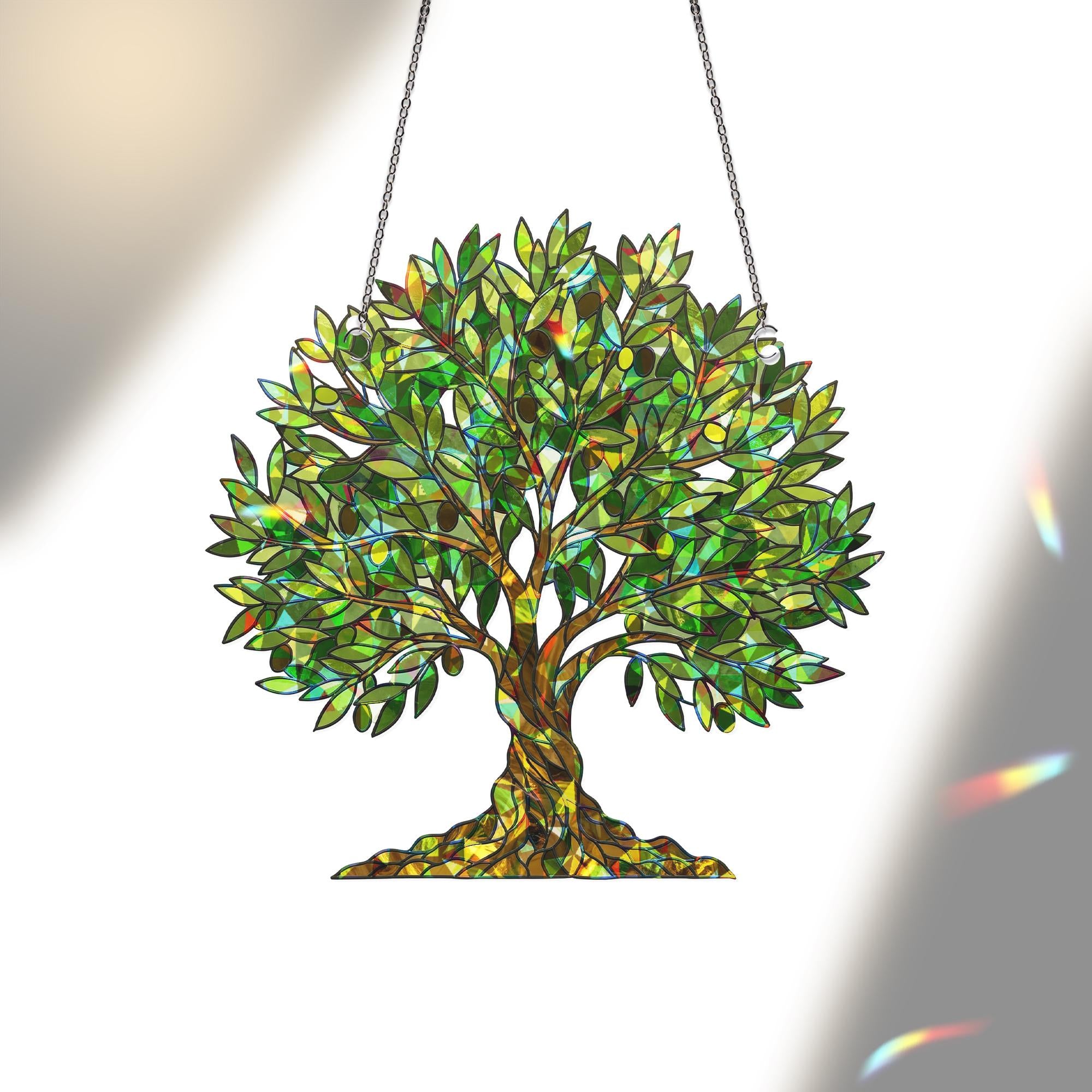 Olive Tree Hologram Acrylic Window Hanging, Iridescent Nature Suncatcher, Peaceful Plant Decor, Mediterranean Home Gift, Botanical Decor