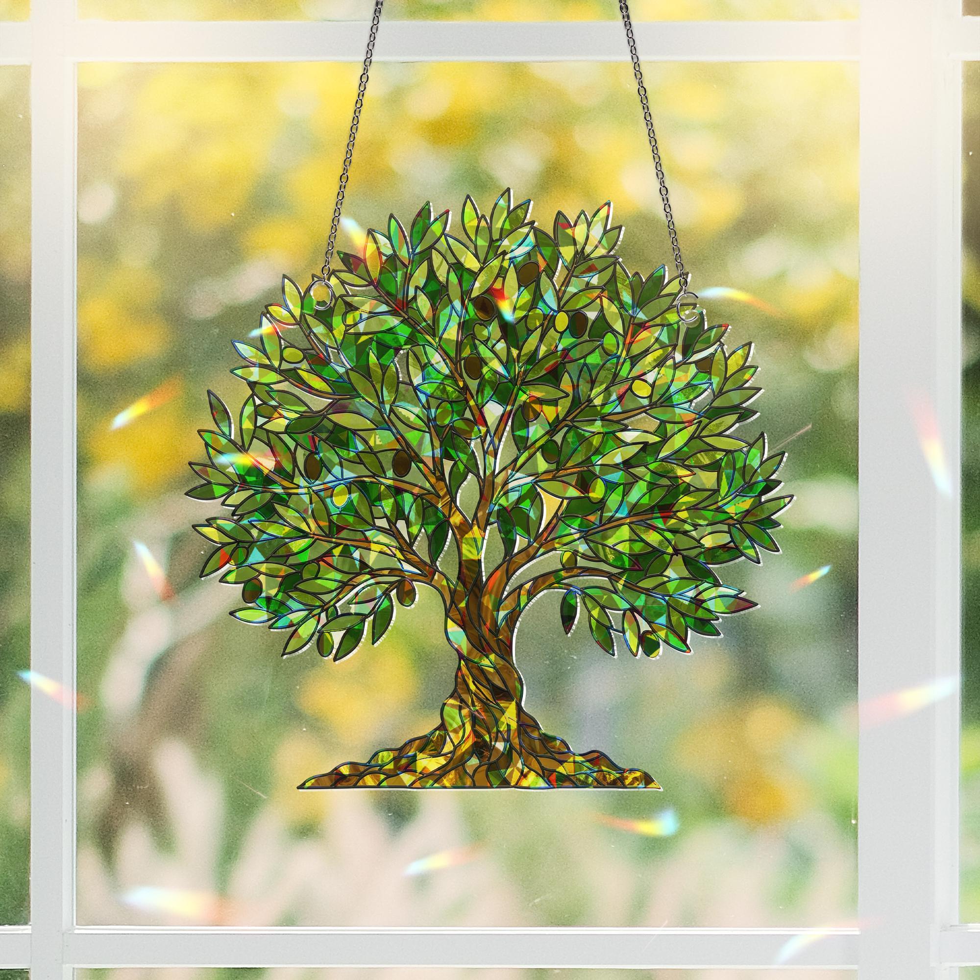 Olive Tree Hologram Acrylic Window Hanging, Iridescent Nature Suncatcher, Peaceful Plant Decor, Mediterranean Home Gift, Botanical Decor