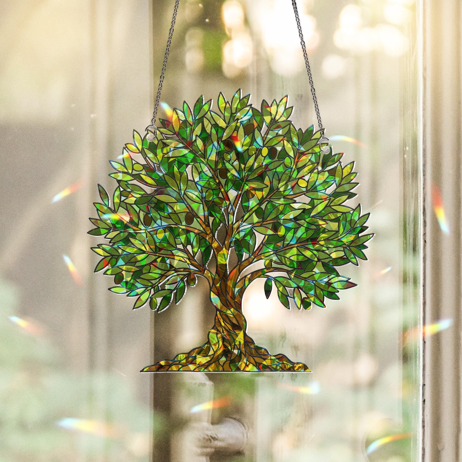 Olive Tree Hologram Acrylic Window Hanging, Iridescent Nature Suncatcher, Peaceful Plant Decor, Mediterranean Home Gift, Botanical Decor