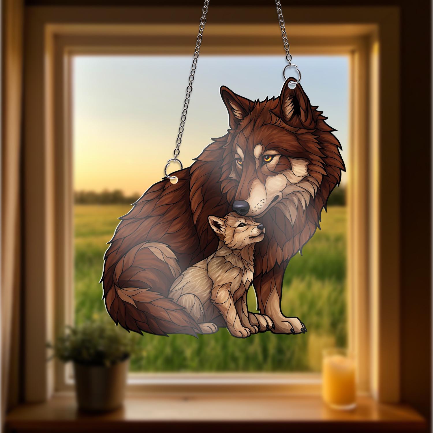 Dad and Son Wolf Family ACRYLIC Window Hanging – Wildlife Home Decor – Wolf Decor Gift – Father Son Animal Art for Window, Father's Day Gift