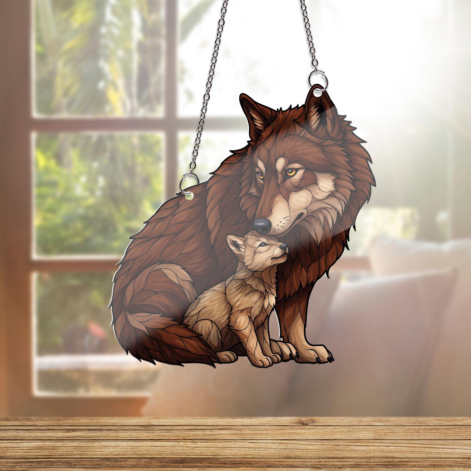 Dad and Son Wolf Family ACRYLIC Window Hanging – Wildlife Home Decor – Wolf Decor Gift – Father Son Animal Art for Window, Father's Day Gift