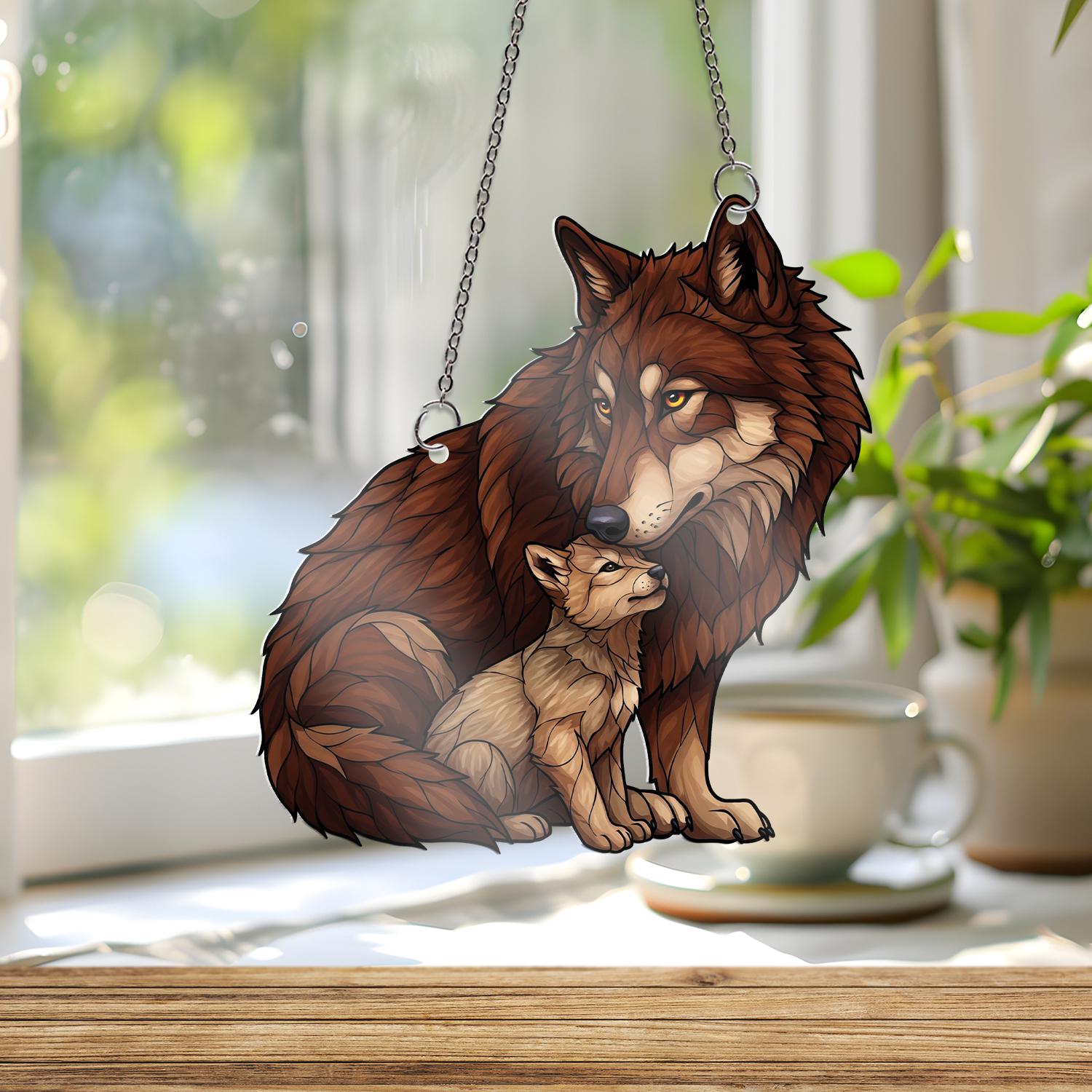 Dad and Son Wolf Family ACRYLIC Window Hanging – Wildlife Home Decor – Wolf Decor Gift – Father Son Animal Art for Window, Father's Day Gift