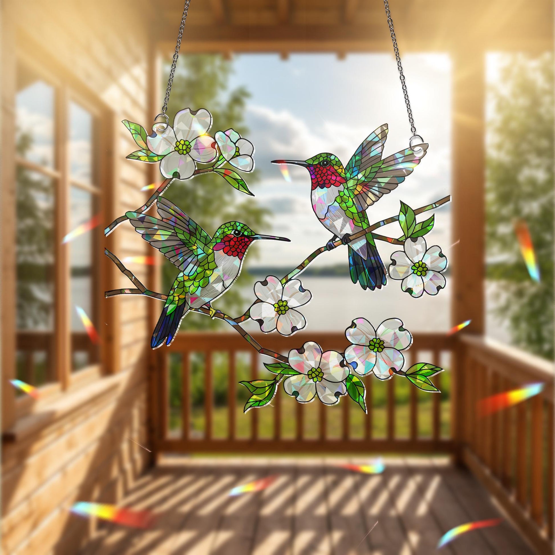 Hummingbird HologramWindow Hanging, Dogwood Flower Suncatcher, Acrylic Bird Decor, Spring Window Art, Nature Lover Gift