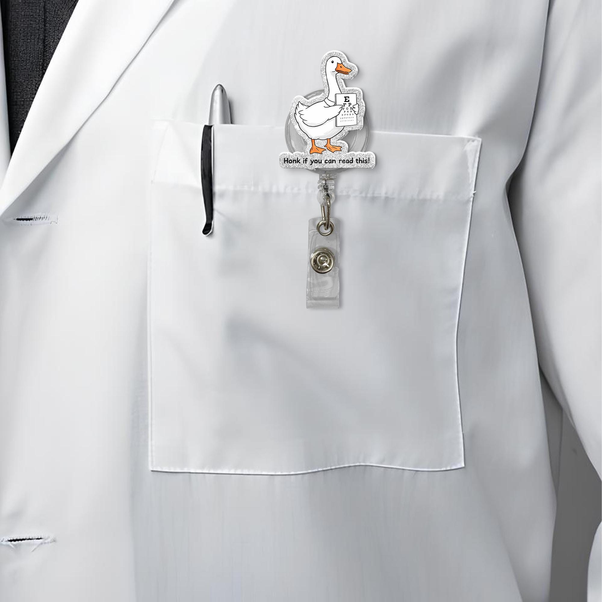 Funny Goose And Eye Chart Badge Reel, Optometry ID Holder, Ophthalmologist Gift, Retractable Nurse Badge Clipm Funny Eye Doctor Gift