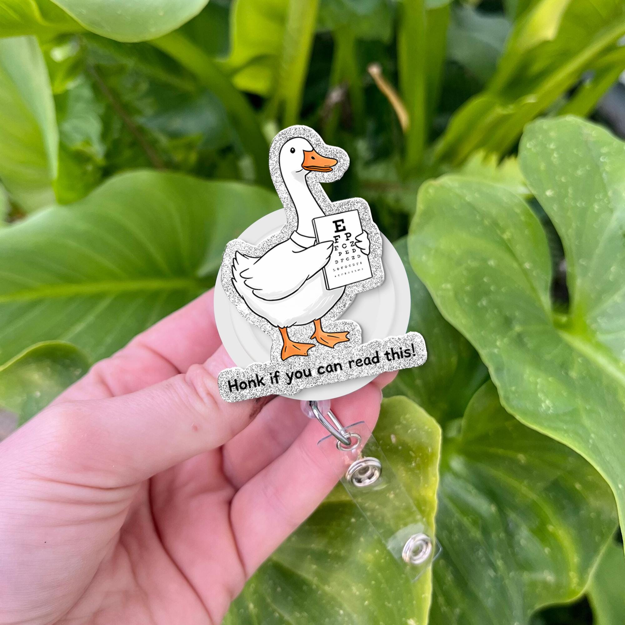 Funny Goose And Eye Chart Badge Reel, Optometry ID Holder, Ophthalmologist Gift, Retractable Nurse Badge Clipm Funny Eye Doctor Gift