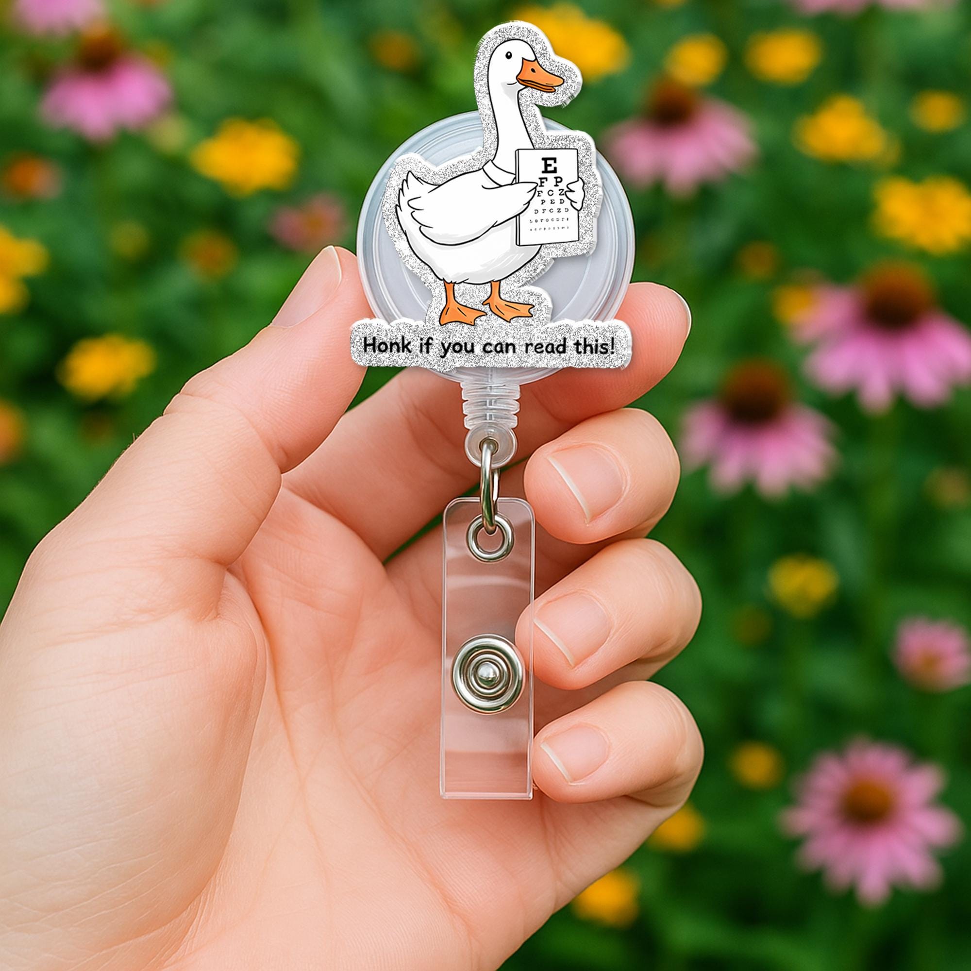 Funny Goose And Eye Chart Badge Reel, Optometry ID Holder, Ophthalmologist Gift, Retractable Nurse Badge Clipm Funny Eye Doctor Gift