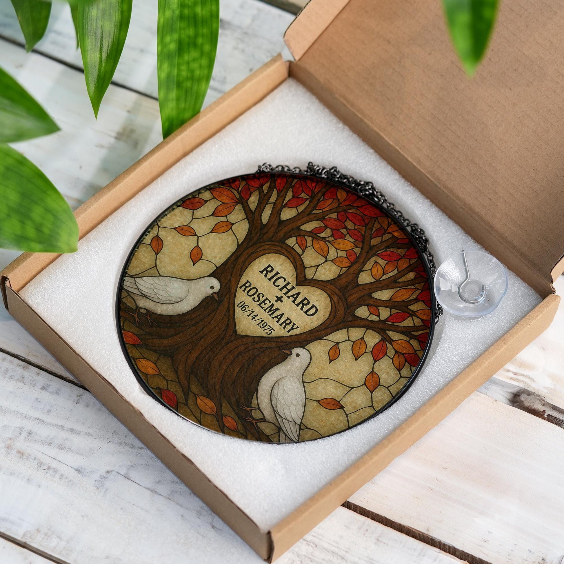 Personalized Glass Suncatcher | Tree of Life with Doves | Custom Couple Gift | Wedding or Anniversary Gift | Family Name Suncatcher