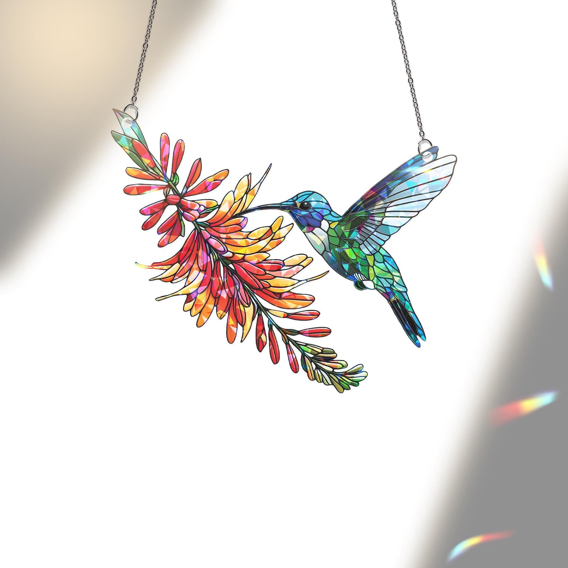 Hummingbird & Firebush Flower Holographic Acrylic Suncatcher | Colorful Nature Window Decor | Unique Bird Lover Gift | Vibrant Home Accent