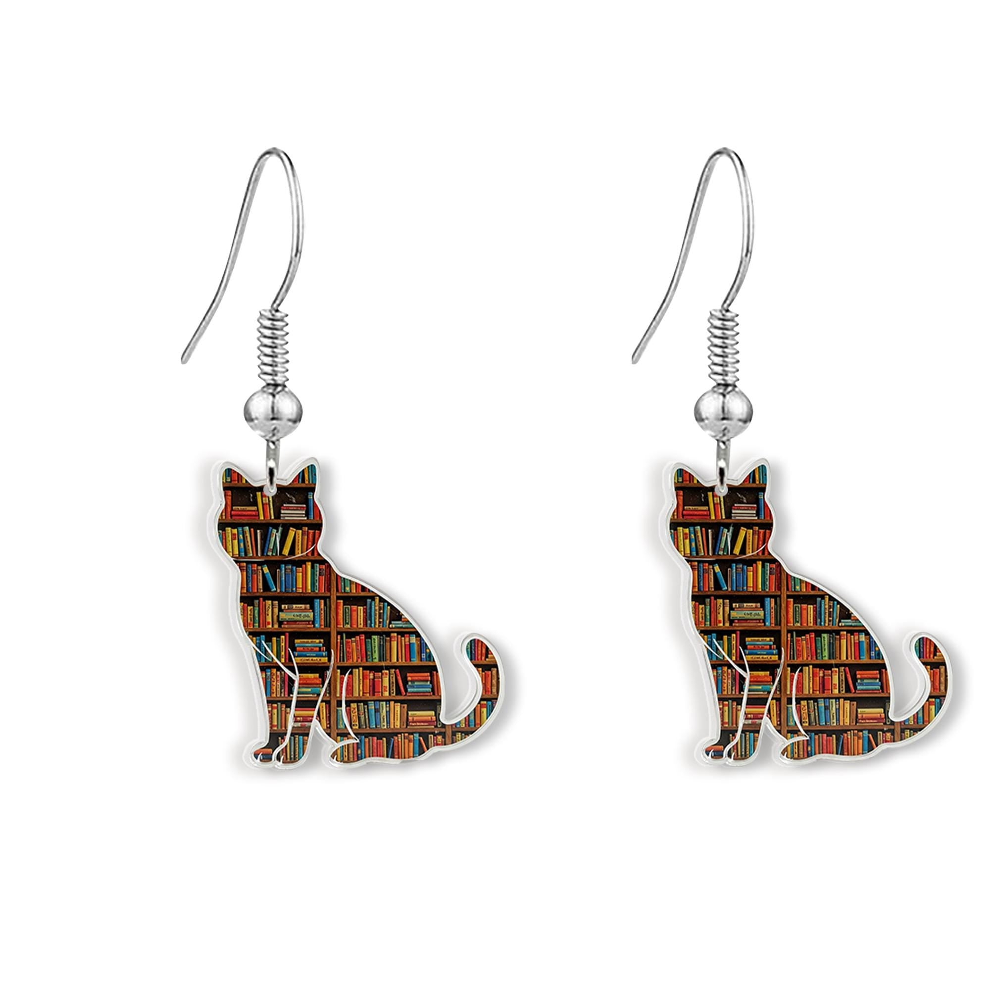 Book Cat Earrings – Cute Literary Cat Jewelry for Book Lovers – Reader Gift – Whimsical Kitty Earrings – Bibliophile Accessor, Gift For Her