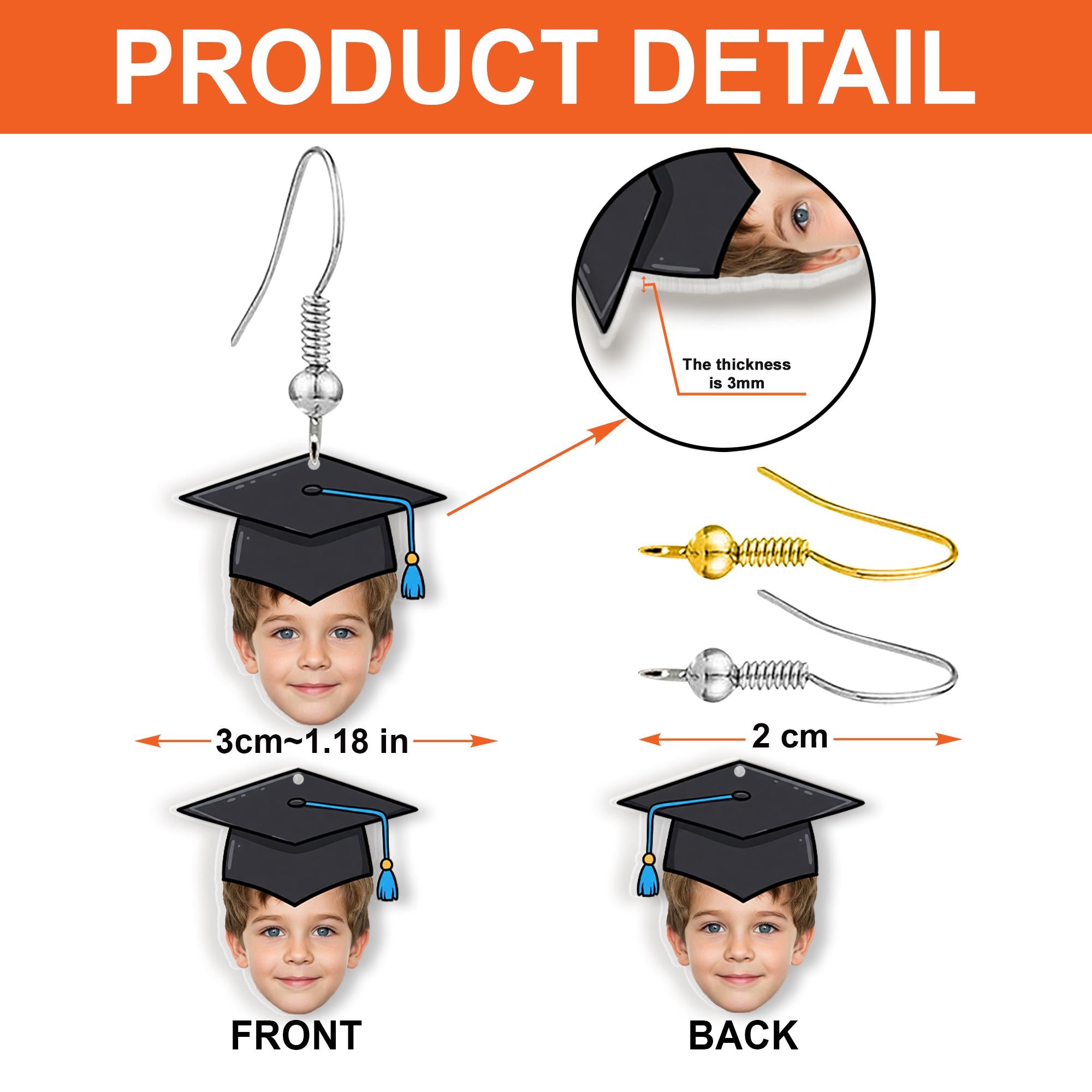 Custom Graduation Face Earrings – Personalized Grad Gift – Funny Graduation Jewelry – Custom Photo Earrings for Her or Him