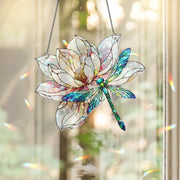 Dragonfly & Lilypad Holographic Acrylic Suncatcher | Colorful Nature Window Decor | Dragonfly and Water Lily Design | Unique Home Accent
