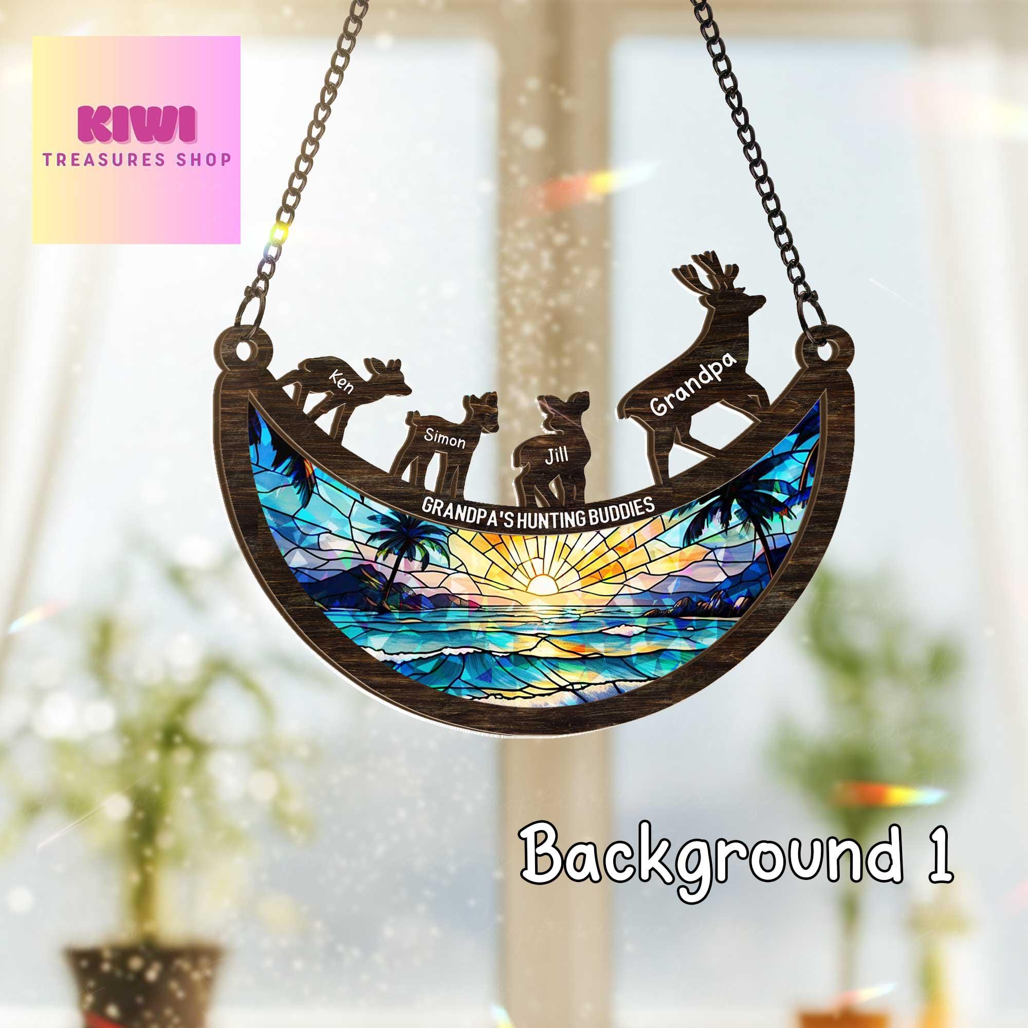 Custom Grandpa's Hunting Buddies Holographic Wood & Acrylic Suncatcher  | Unique Family Gift | Hunting Themed Window Decor |Grandpa Keepsake