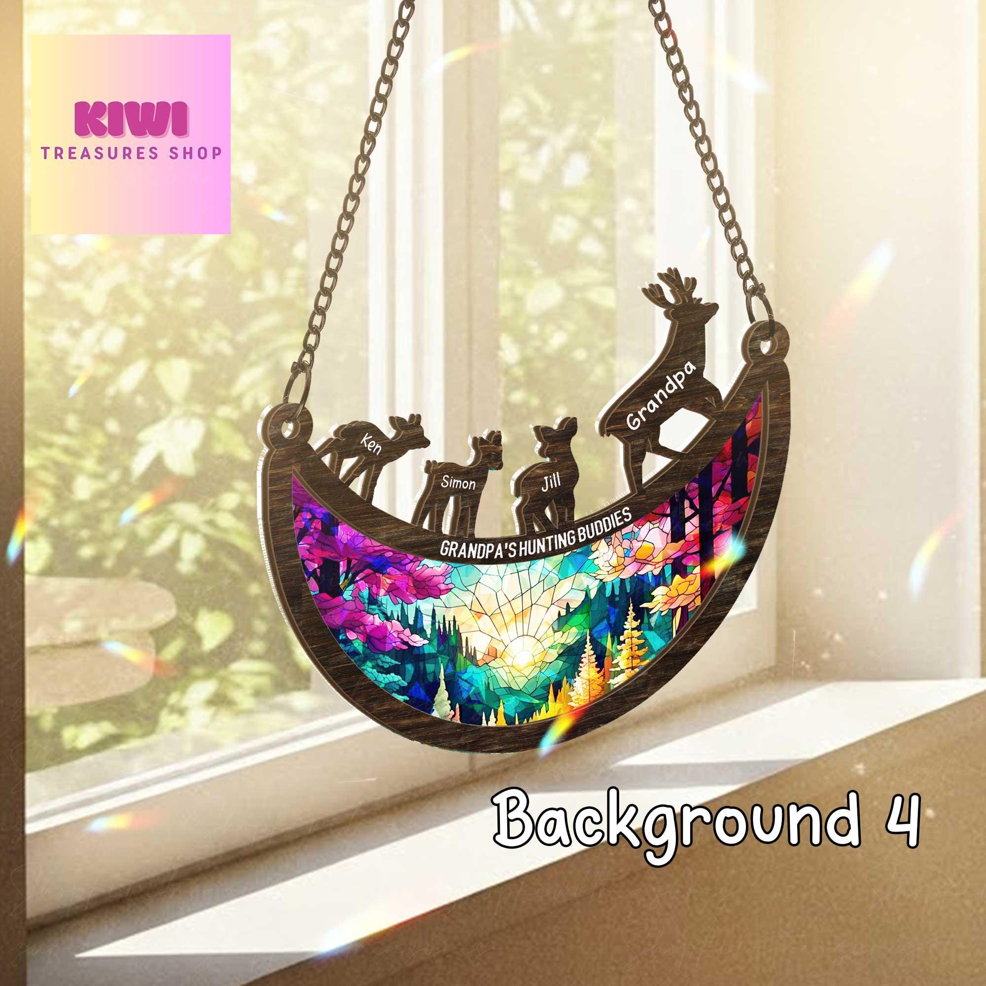 Custom Grandpa's Hunting Buddies Holographic Wood & Acrylic Suncatcher  | Unique Family Gift | Hunting Themed Window Decor |Grandpa Keepsake