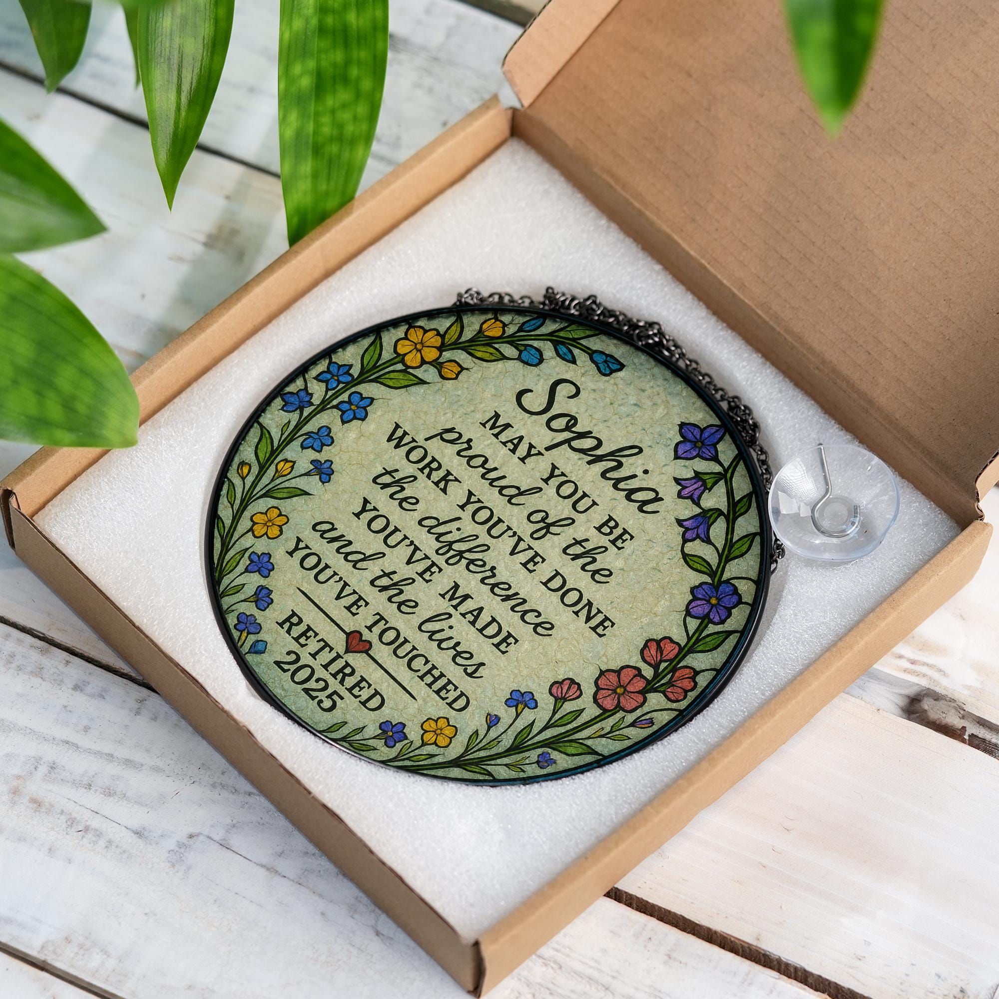 Personalized Retirement Suncatcher Gift for Women, Custom Glass Plaque for Teacher Nurse Coworker, Retired 2025 Keepsake Decor