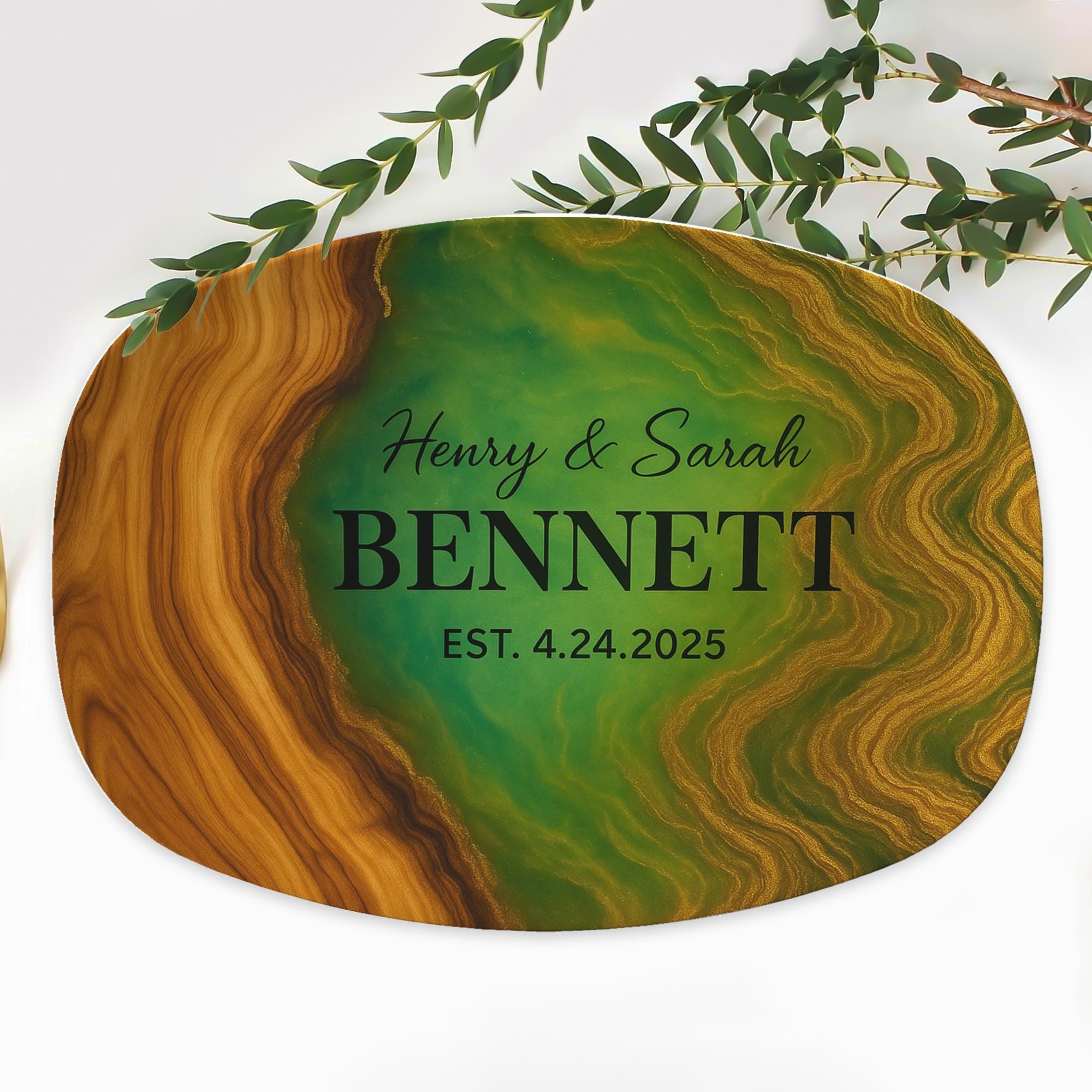 Custom New Home  Platter, Personalized Newlywed Name Plate Gift, Modern Couple Keepsake, New Wifey Est. Wedding Gift, FAUX Epoxy Style