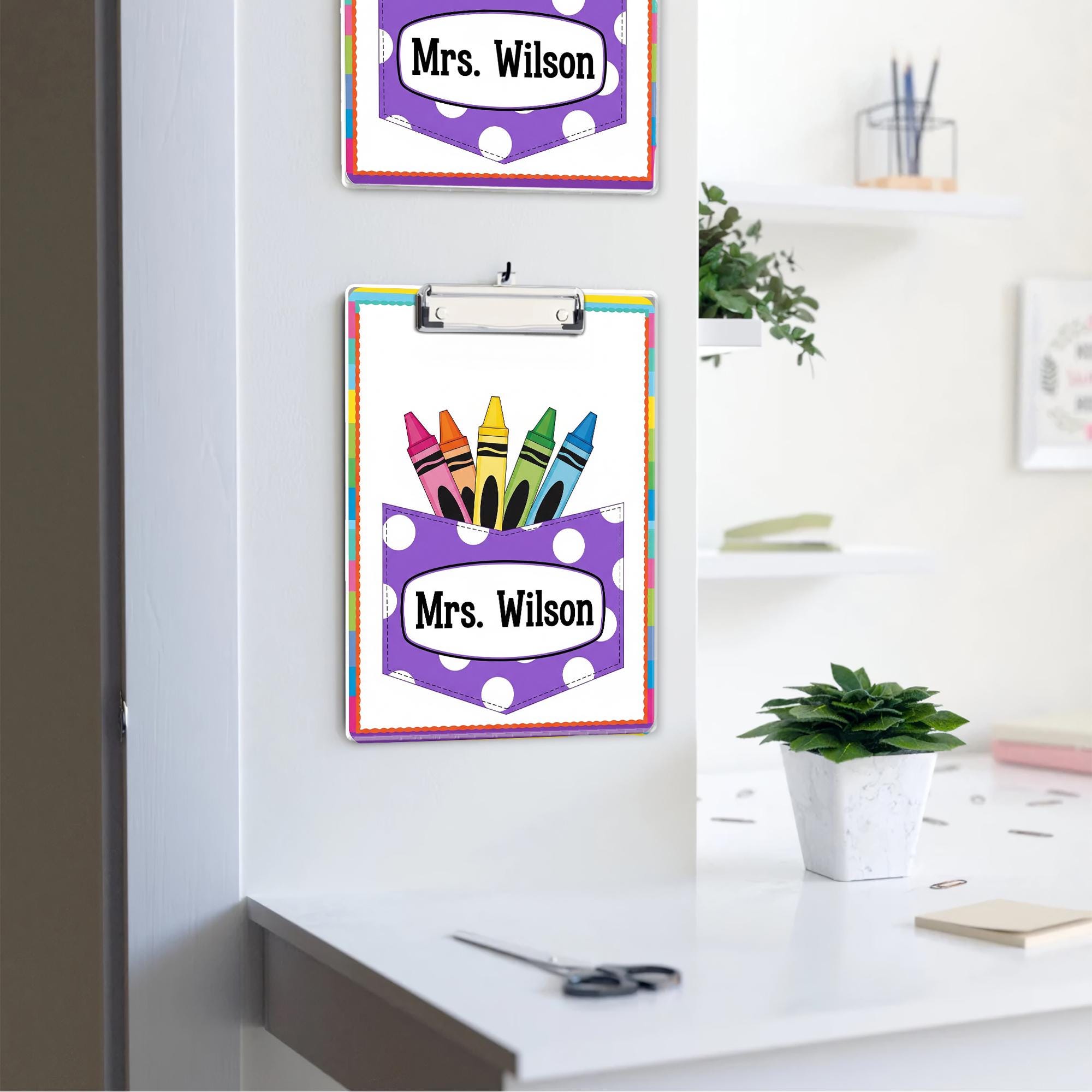 Teacher Clipboard, Personalized Clipboard, Cute Crayon Design, Custom Name Gift, Back to School, Classroom Supplies