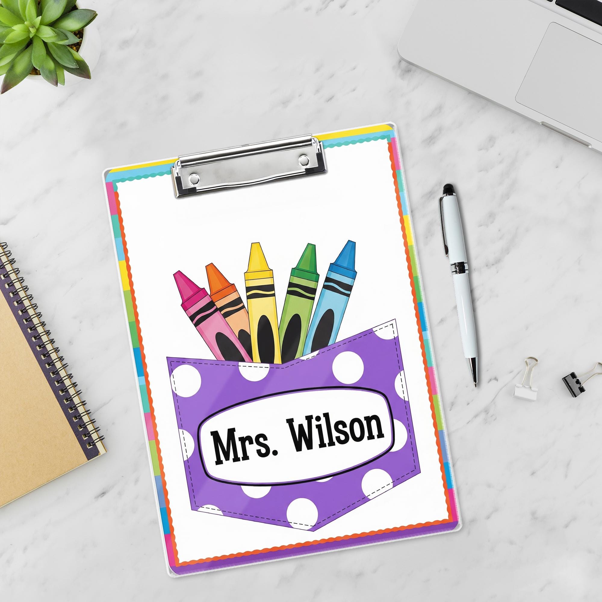 Teacher Clipboard, Personalized Clipboard, Cute Crayon Design, Custom Name Gift, Back to School, Classroom Supplies