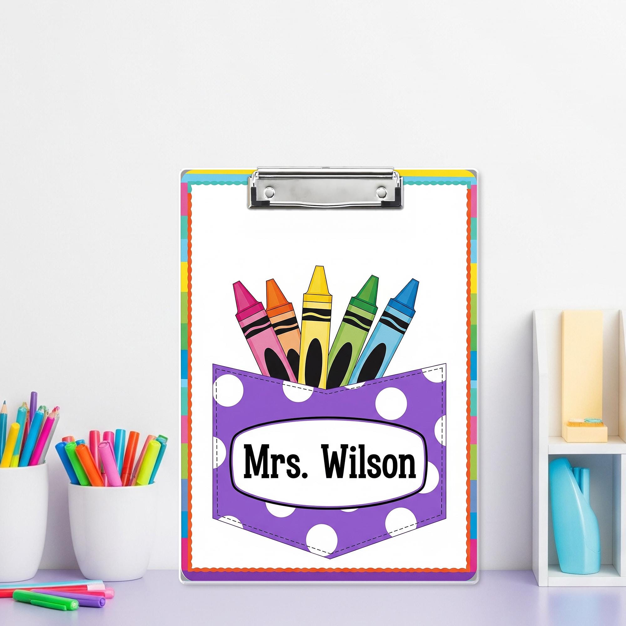 Teacher Clipboard, Personalized Clipboard, Cute Crayon Design, Custom Name Gift, Back to School, Classroom Supplies