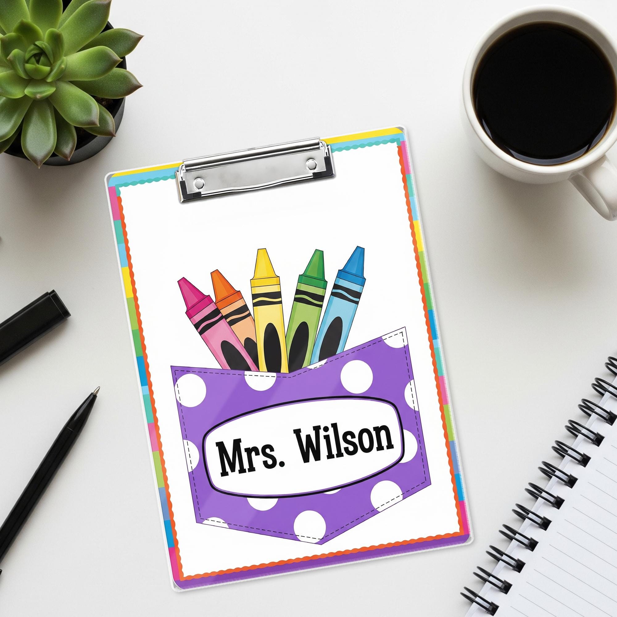 Teacher Clipboard, Personalized Clipboard, Cute Crayon Design, Custom Name Gift, Back to School, Classroom Supplies