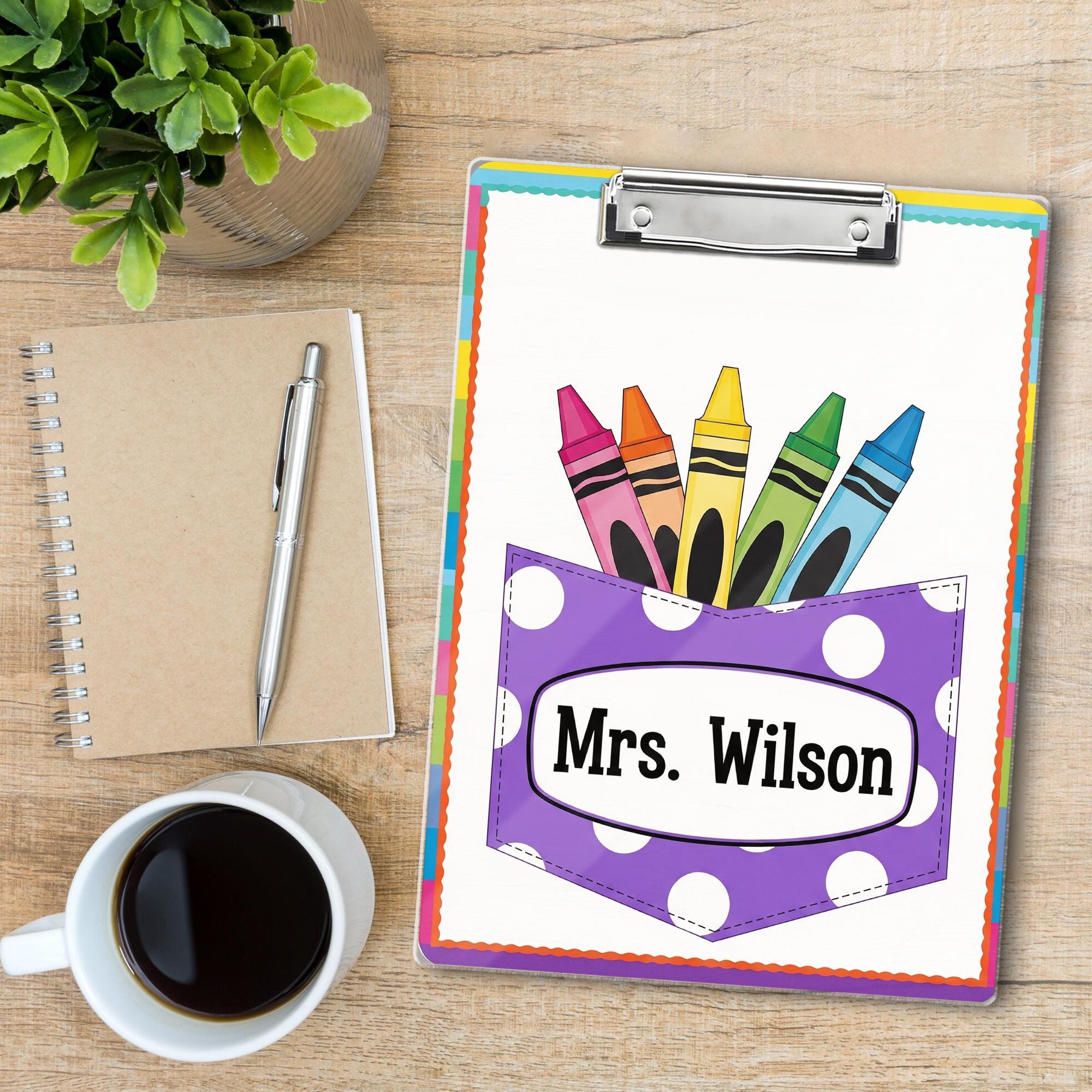 Teacher Clipboard, Personalized Clipboard, Cute Crayon Design, Custom Name Gift, Back to School, Classroom Supplies